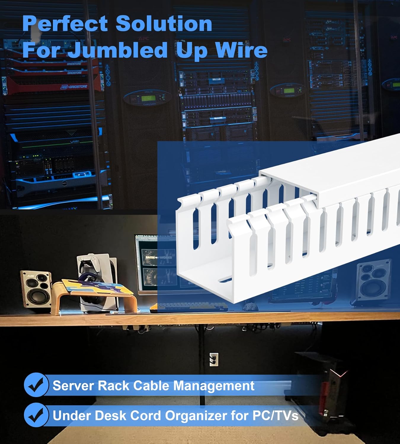 ZhiYo 2x2in Professional Server Rack Cable Management Raceway, 78in(2xL39in) Cable Raceway Kit, Electrically Safe PVC Open Slot Wire Cover, Cord Hider for Under Desk/Computer/Network Cords White