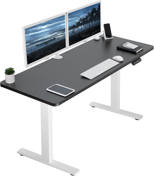VIVO Electric 60 x 24 in Standing Desk, Memory Height Adjustment, 1B Series, One-Piece Black Top, White Frame, DESK-KIT-1W6B