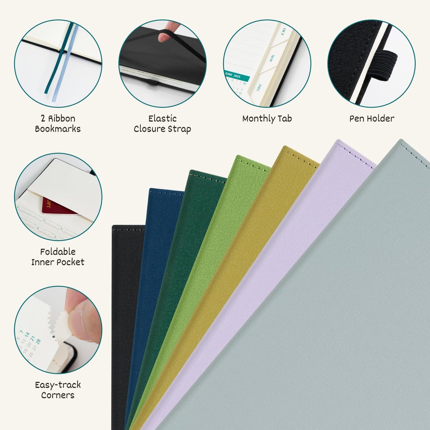 BEZEND Weekly Planner 2025-2026 with 2 Columns, 5.8" x 8.5" Academic Calendar 18 Months (Jul 25-Dec 26) Life Work Appointment Book with Monthly Tab, PU Leather Hardcover - Black