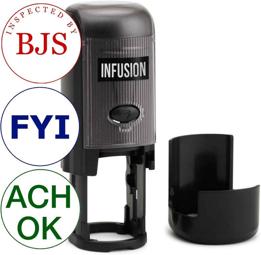 Infusion Custom Text Round Self-Inking Rubber Stamp (1" Diameter) - Up to 3 Lines of Text and Border