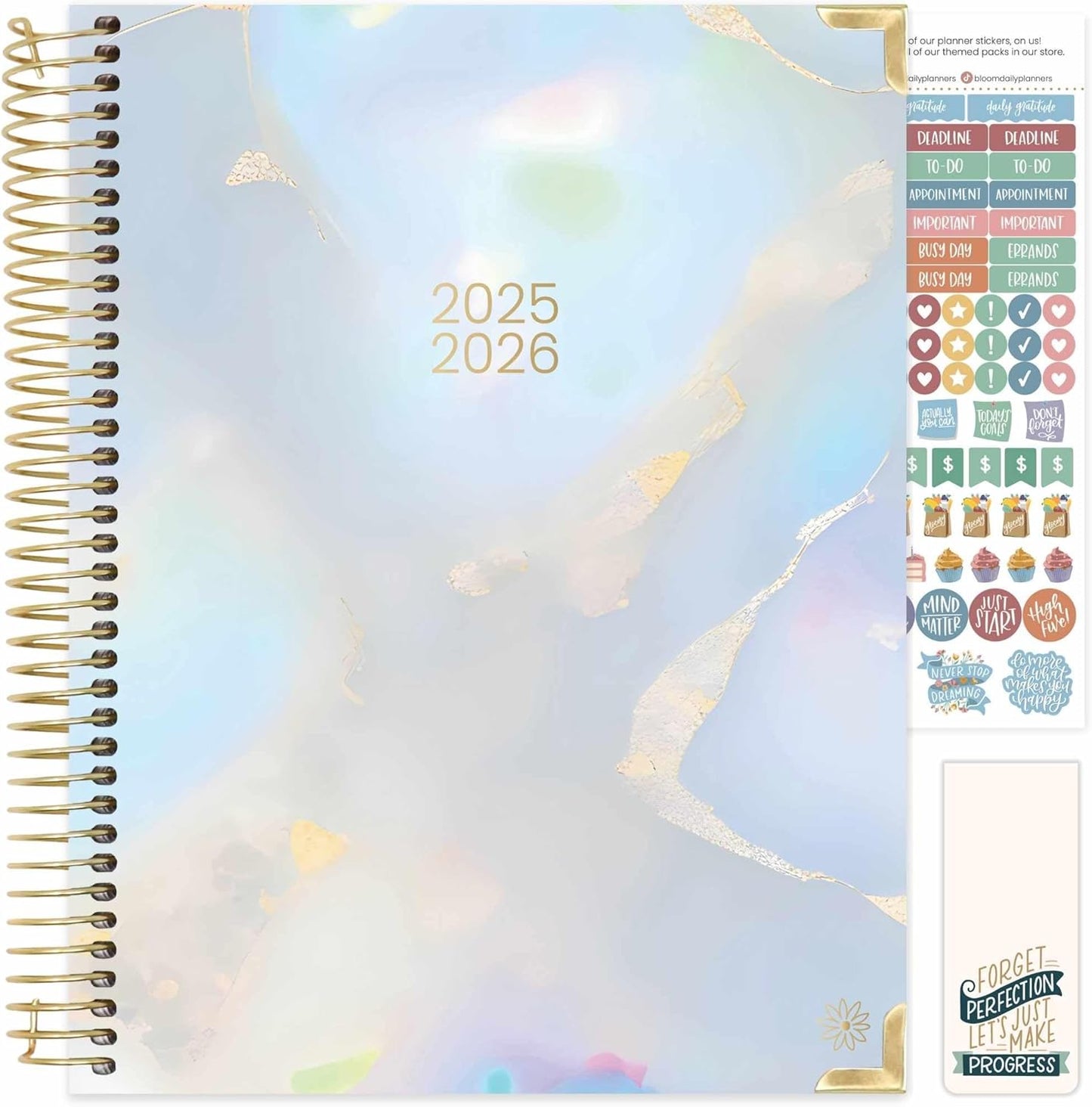 bloom daily planners HARDCOVER 2025-2026 (8.5" x 11") Academic Year Day Planner (July 2025 - July 2026) - Task Goal Organizer - Monthly & Weekly Inspirational Agenda Book - Iridescent Opal