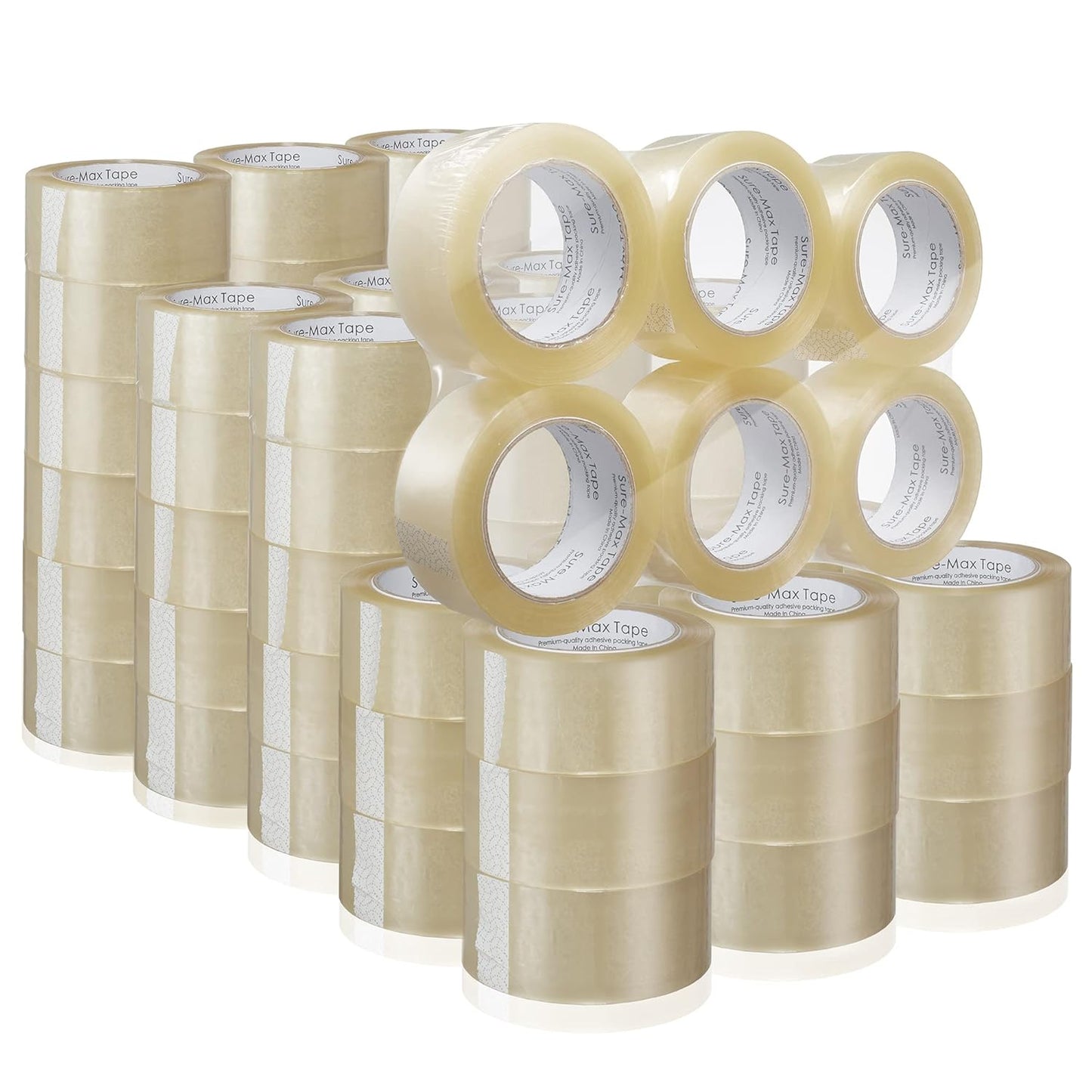 Sure-Max Premium Carton Packing Tape 1.8 mil 330 Feet (110 Yards) - Clear - 2 Cases (72 Rolls Total)