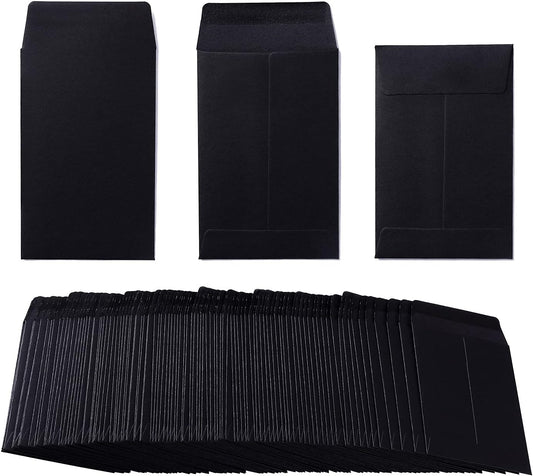 200 Pack Small Coin Envelopes Kraft Paper Seed Envelopes Mini Parts Small Items Stamps Storage Packets Envelopes Self-Adhesive for Garden, Office or Wedding Gift, (2 1/4 x 3 1/2 Inch, Black)