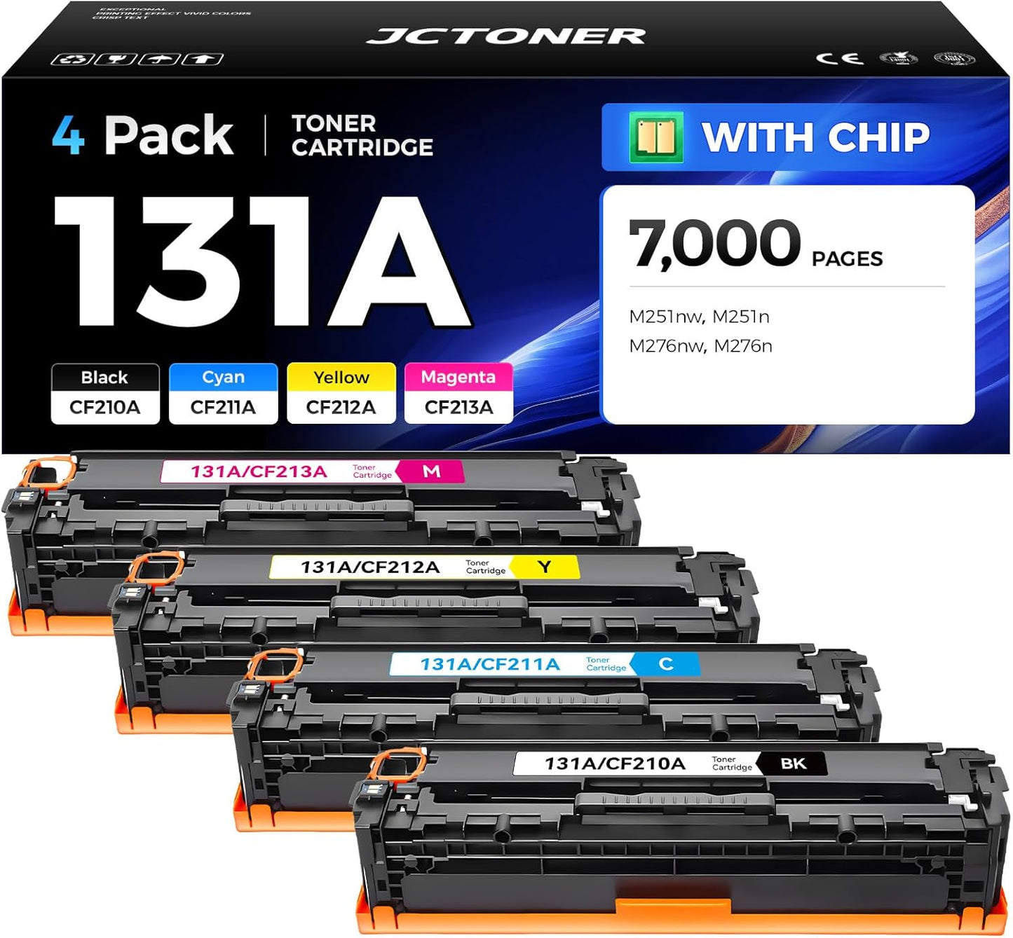 131A Toner Cartridge 4-Pack High Yield Replacement for HP 131A CF210X CF211A CF212A CF213A 131X Compatible for HP LaserJet Pro 200 color MFP M276nw M276n M251nw M251n Printer Black Cyan Yellow Magenta