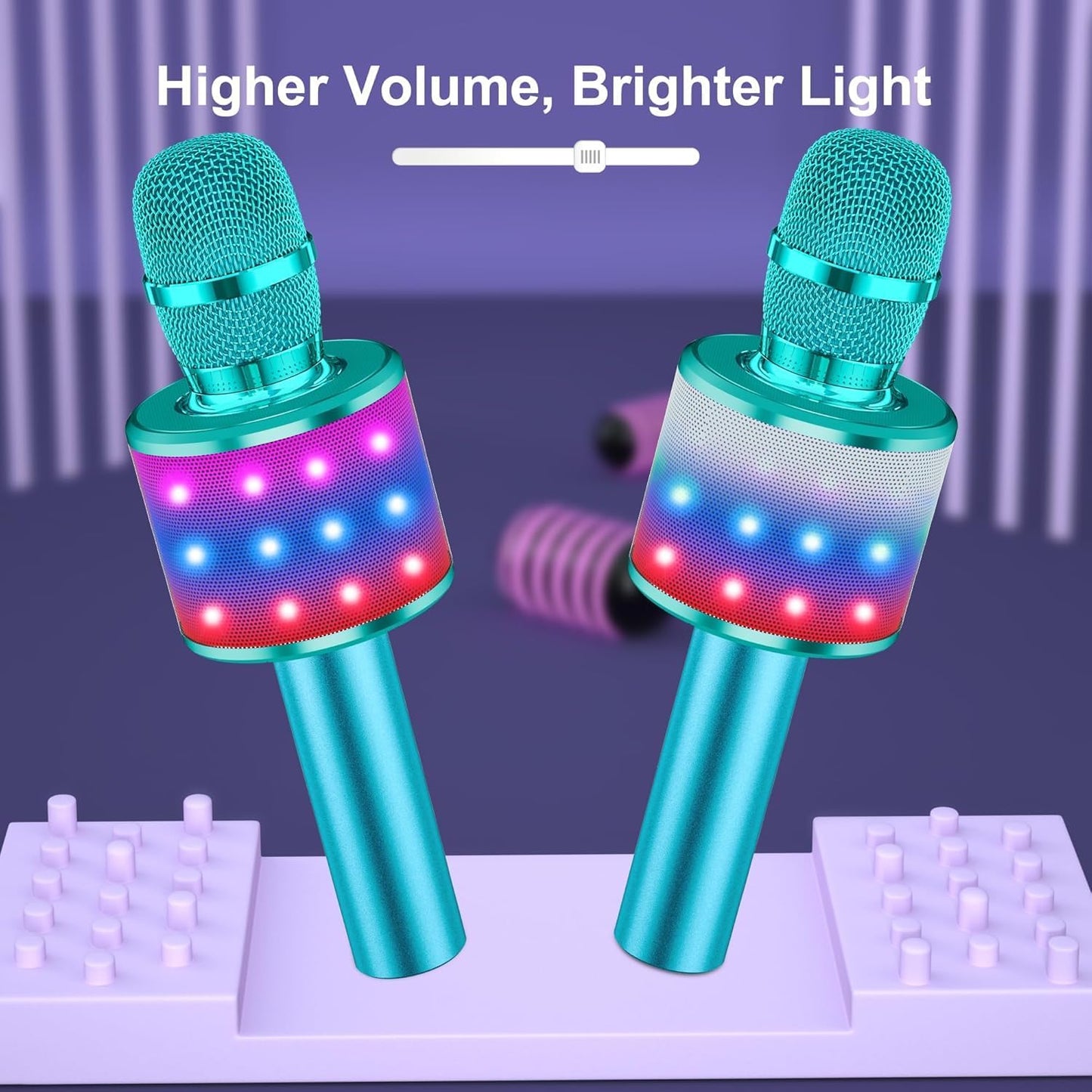 BONAOK Karaoke Microphone for Kids & Adults - Bluetooth Microphones Singing Mic with Disco Lights, Echo Effect, Built-in Speaker Portable Karaoke Player for Party Travel Gifts Q78(Ice Blue)