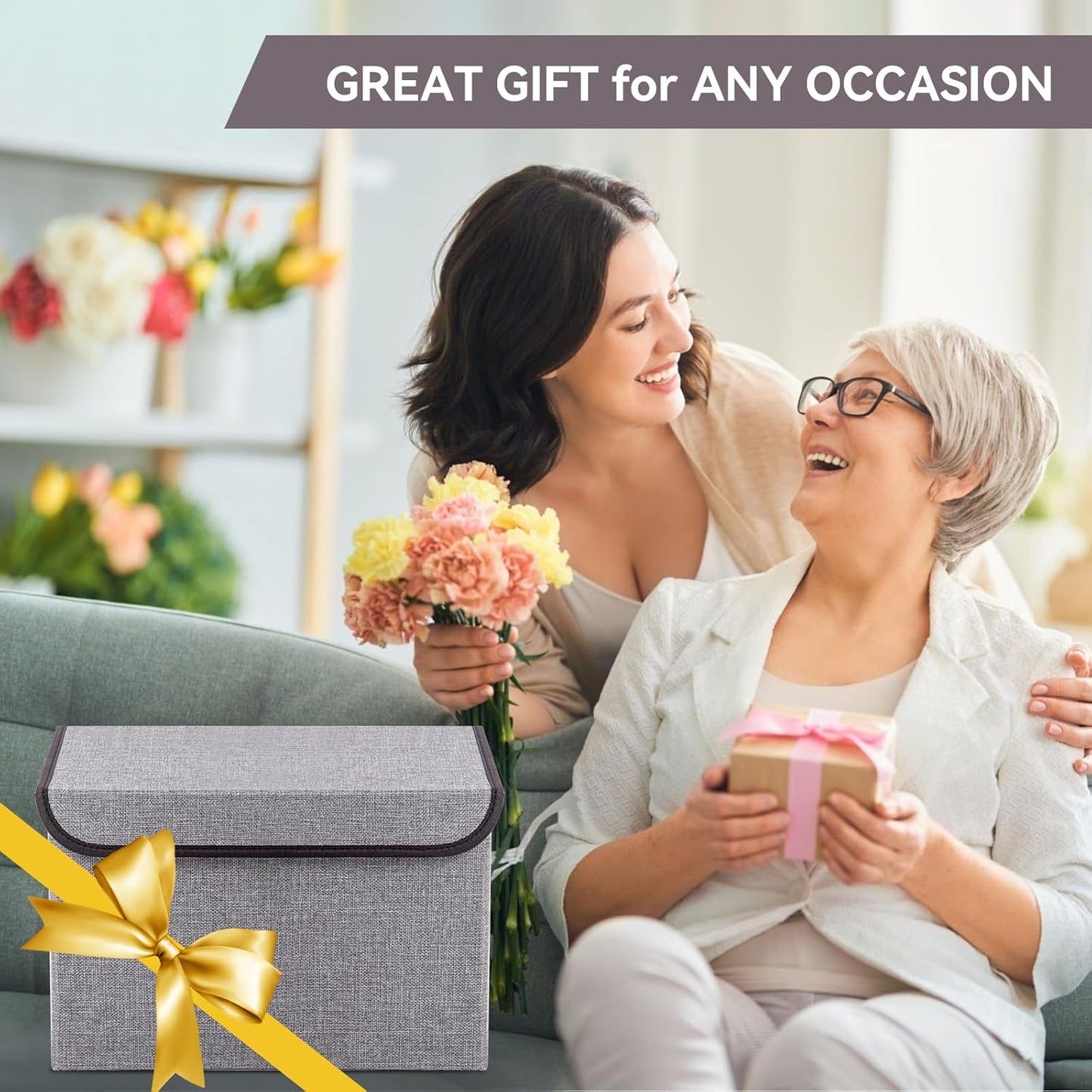 Linen Fabric Foldable Storage Cube Bin Organizer Basket with Flip-Top Lid & Handles, Large Clothes Blanket Box for Home, Office, Closet, Light Gray, 4 Pack 14.6 x 9.5 x 9.5”