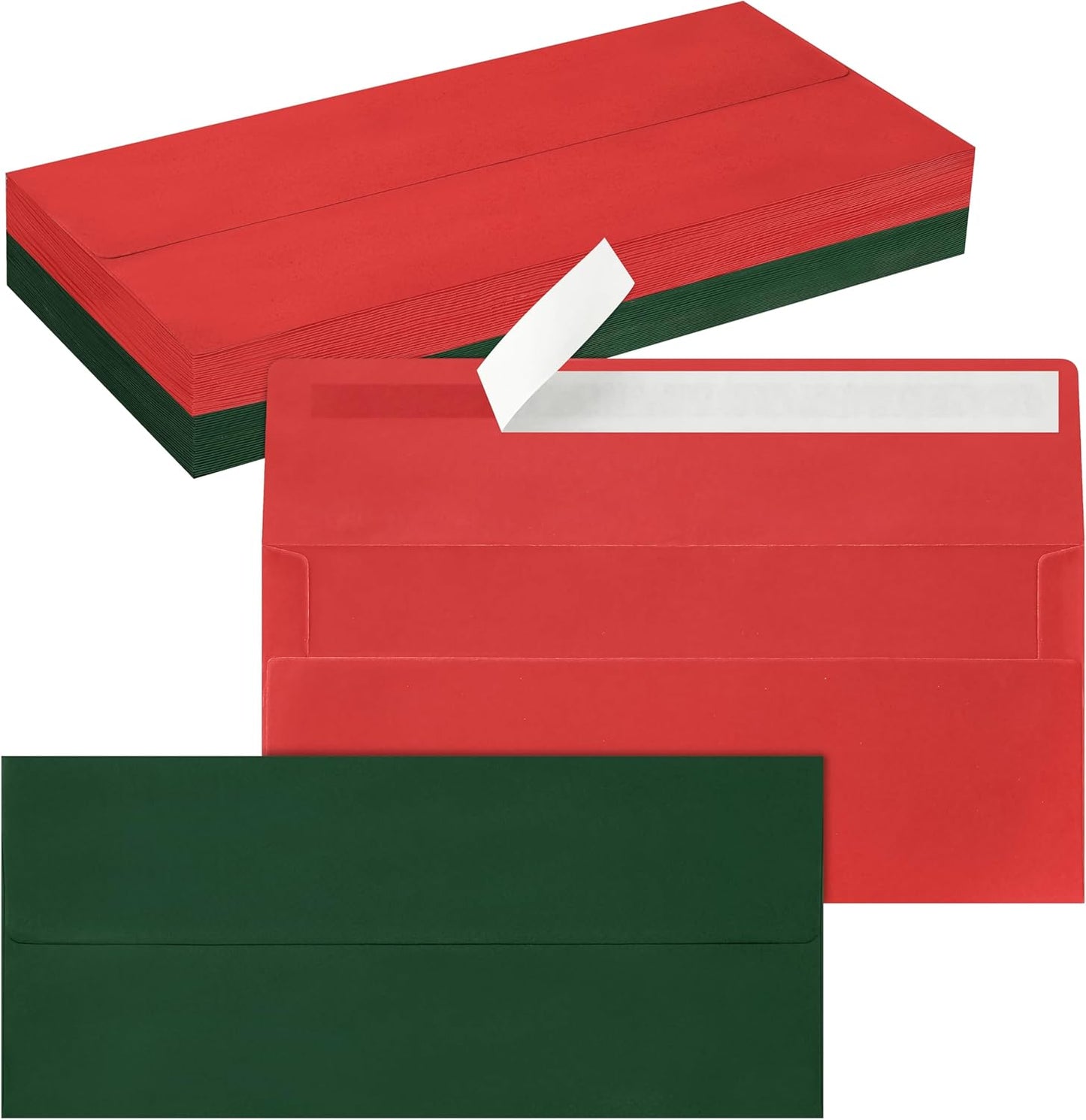 50 Pack #10 Christmas Red and Green Envelopes Letter Size, Business Envelopes Self Seal for Invoices, Letter Mailing, Office Checks, 4 1/8 x 9 1/2 Inches