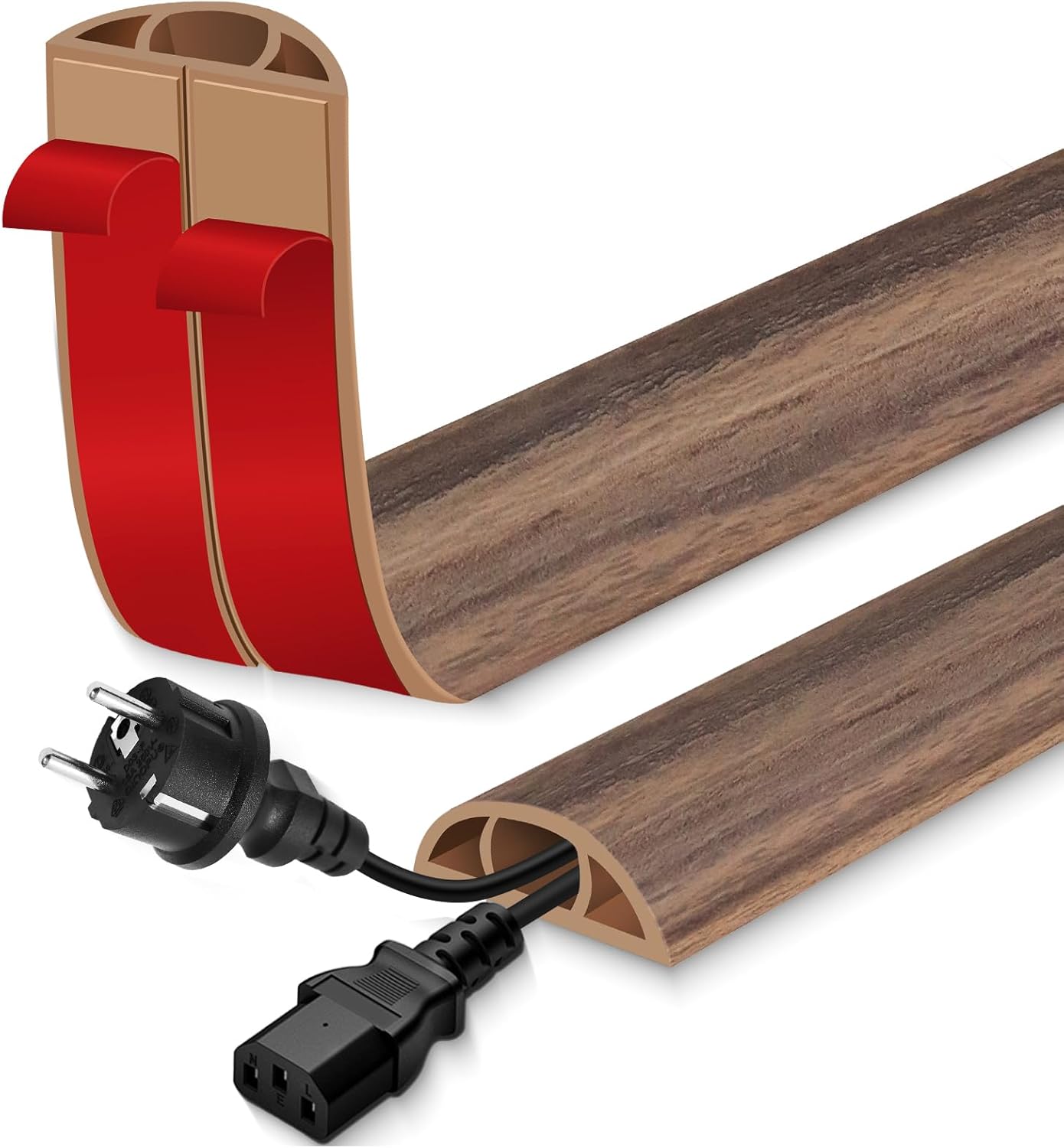 Floor Cord Cover for Wires on Floor Self Adhesive Cord Hider Floor Cable Management Wire Covers for Cords Protector Prevent Cable Trips Cord Cavity W 0.51" x H 0.31", Misty Brown Wood, 20Ft