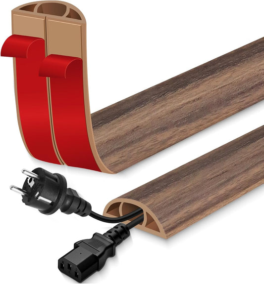Floor Cord Cover for Wires on Floor Self Adhesive Cord Hider Floor Cable Management Wire Covers for Cords Protector Prevent Cable Trips Cord Cavity W 0.51" x H 0.31", Misty Brown Wood, 10Ft