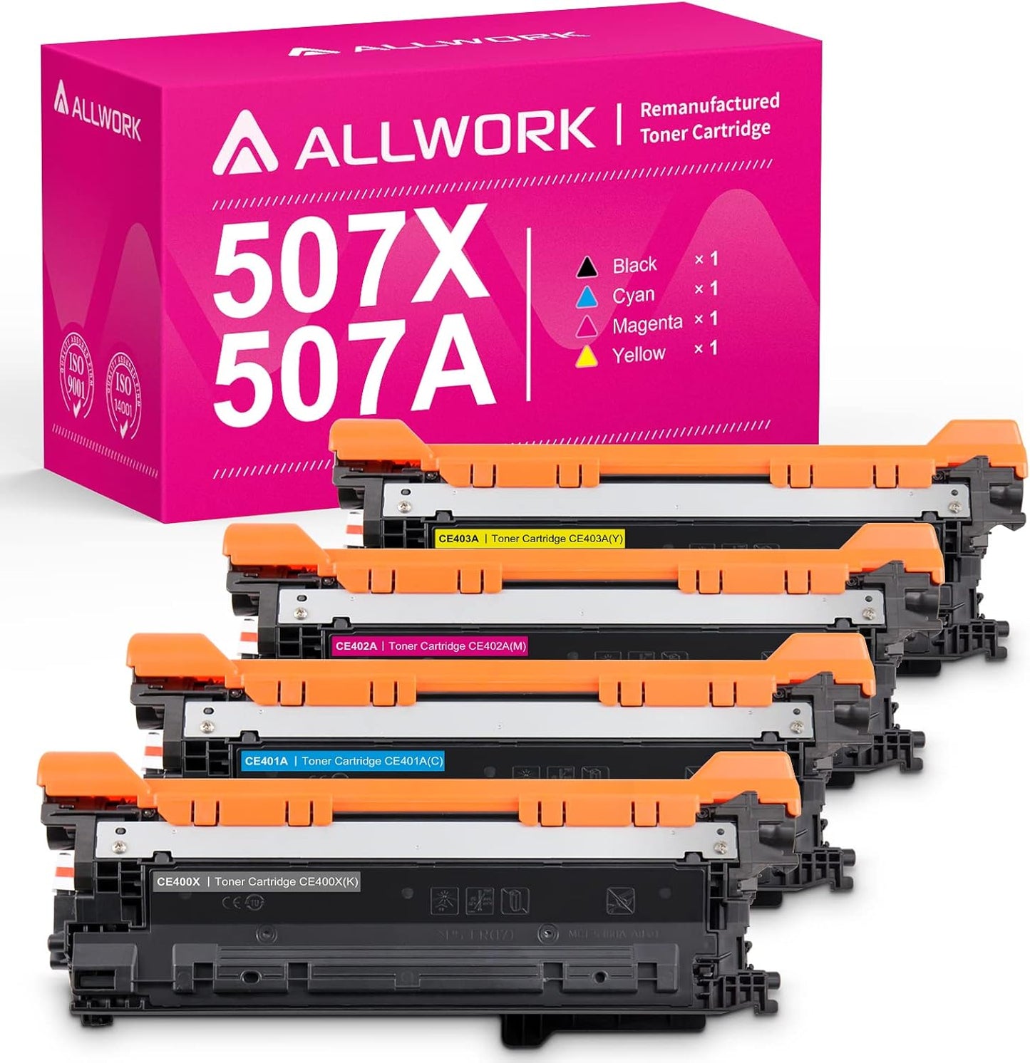 Compatible Toner Cartridge Replacement for HP 507X 507A CE400A CE400X CE401X CE402X CE403X use for HP Laserjet Enterprise M570dn M551dn M551n M575dn M551xh M570dw Printer (KCMY, 4-Pack)