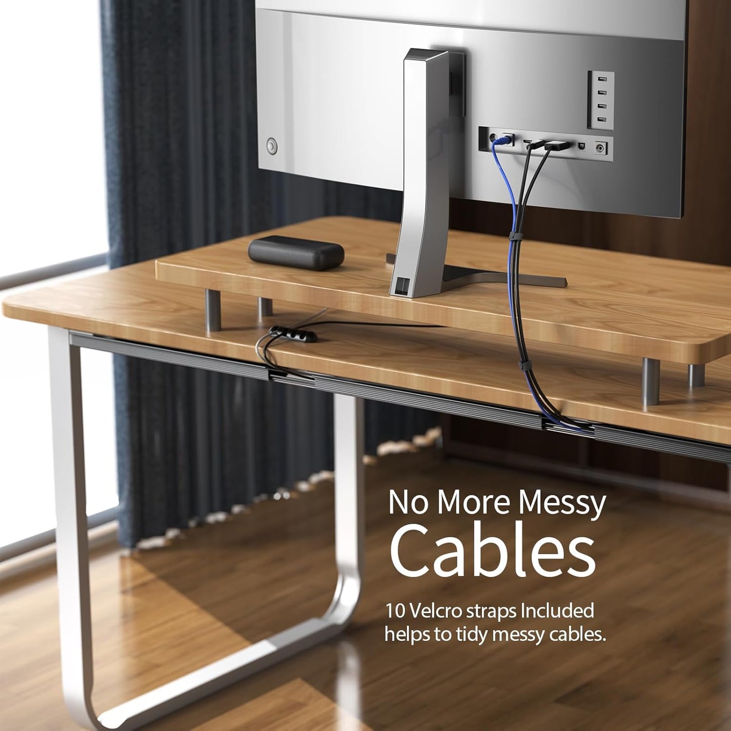 Delamu 157in Cable Management Under Desk, Safe & Tidy Under Desk Cable Management for Home & Office, Cord Organizer for Desks, Wire Organizer Kit,10 Pack Black