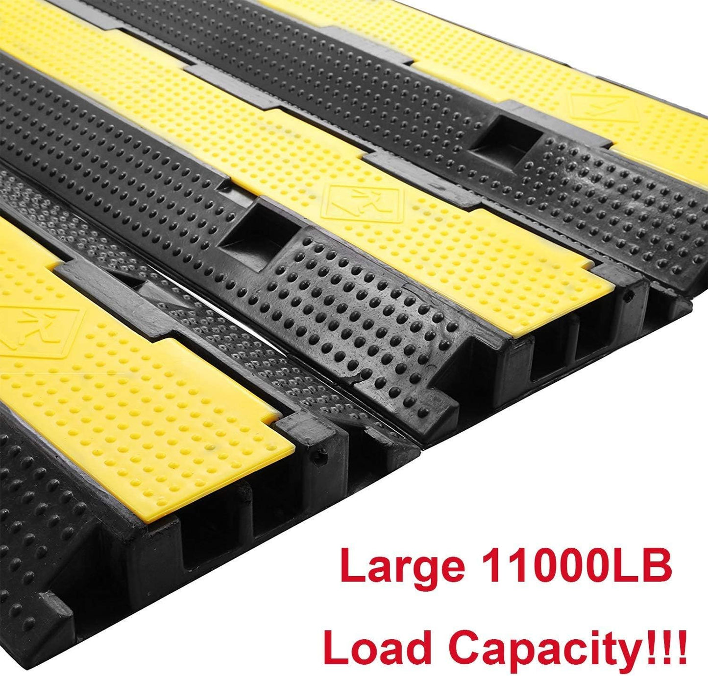 Reliancer 3 Pack Dual Channel Rubber Cable Protector Ramp 2 Channel Traffic Speed Bump 11000lbs Capacity Heavy Duty Driveway Hose Cover Ramp Cord Track Protector Wires Concealer w/Flip-Open Top Cover