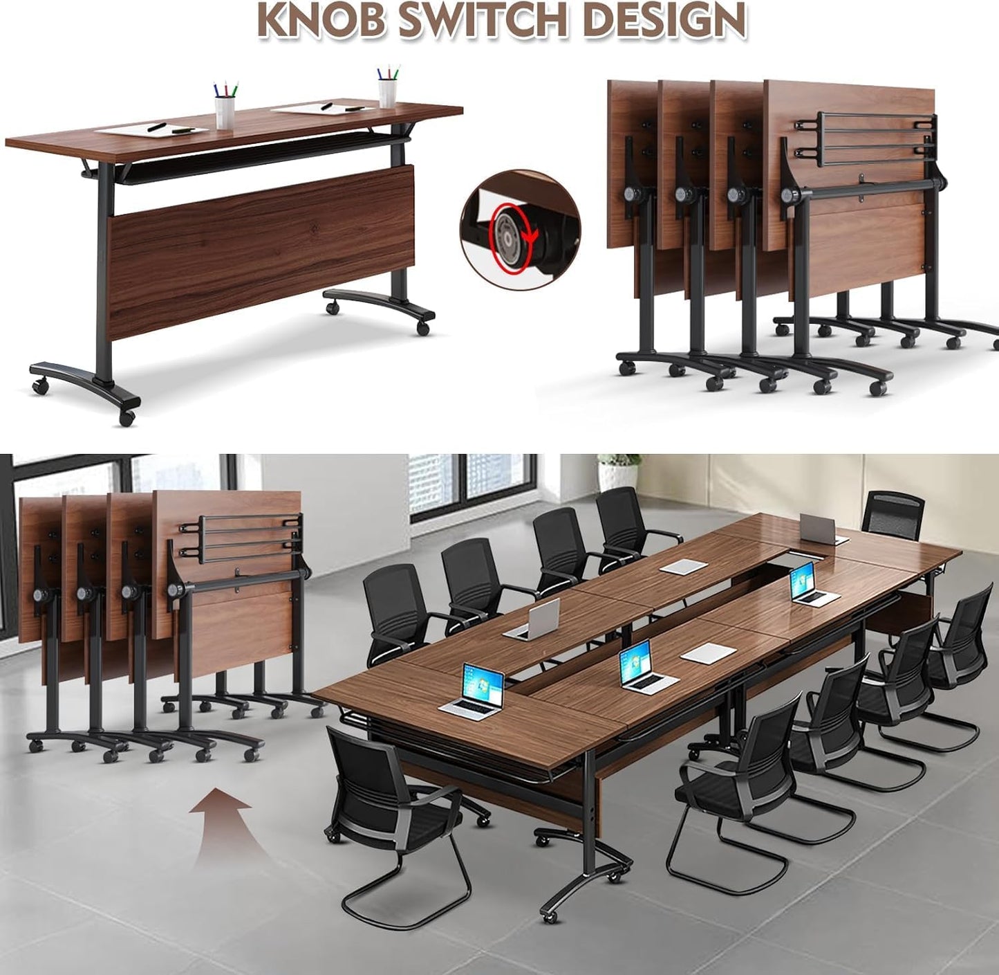 Conference Table, Folding Conference Desk Modern White, Seminar Table with Wheels, 2-10 People for Office, Meeting Break Room (4, 1619YHT, 61IN)