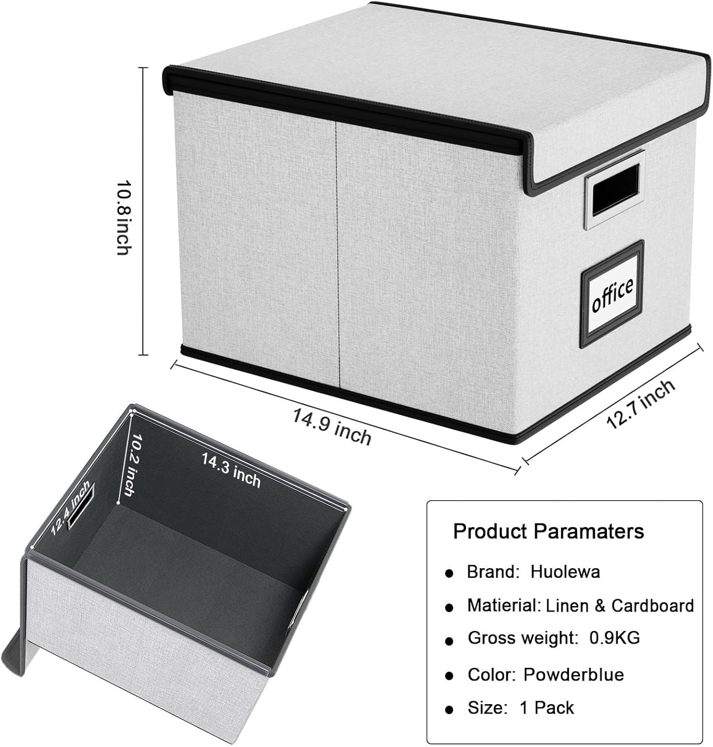 Huolewa File Organizer Box with Lid, Collapsible File Folder Organizer for Office Document Storage, Filing Box with Plastic Slide for Letter/Legal Size Hanging Files, Light Grey