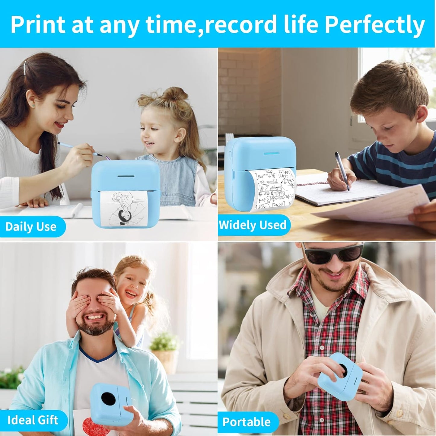 HuiJuKeJi Mini Sticker Printer Bluetooth Smart Pocket Inkless Thermal Printer with 11 Rolls Thermal Paper and Sticker for iOS&Android, Portable Receipt Printer for Photo Journal Notes Memo