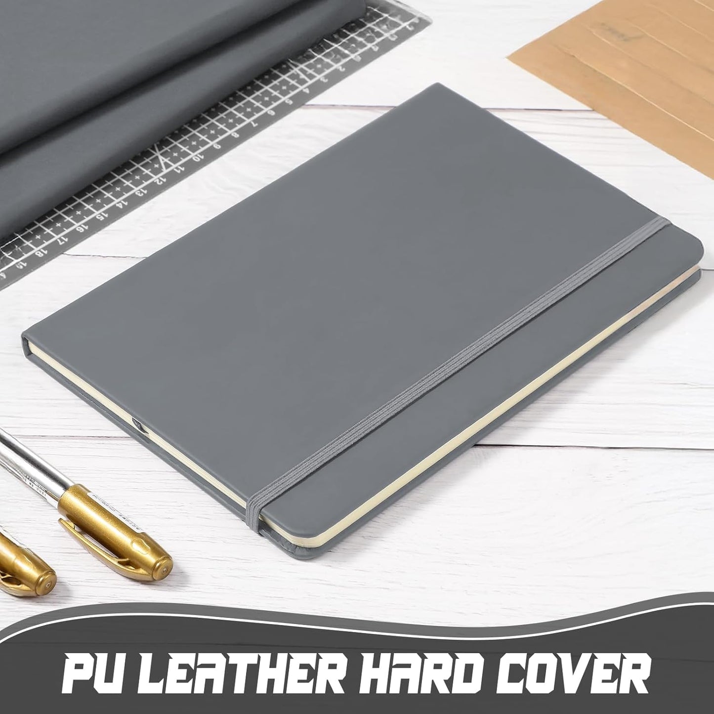 Honoson 20 Pack Lined Journal Notebooks A5 Hardcover Executive Notebook 5.5" x 8.3" PU Leather Wide Ruled Journals Bulk with Elastic Band for Home Business Office School Supplies(Gray)