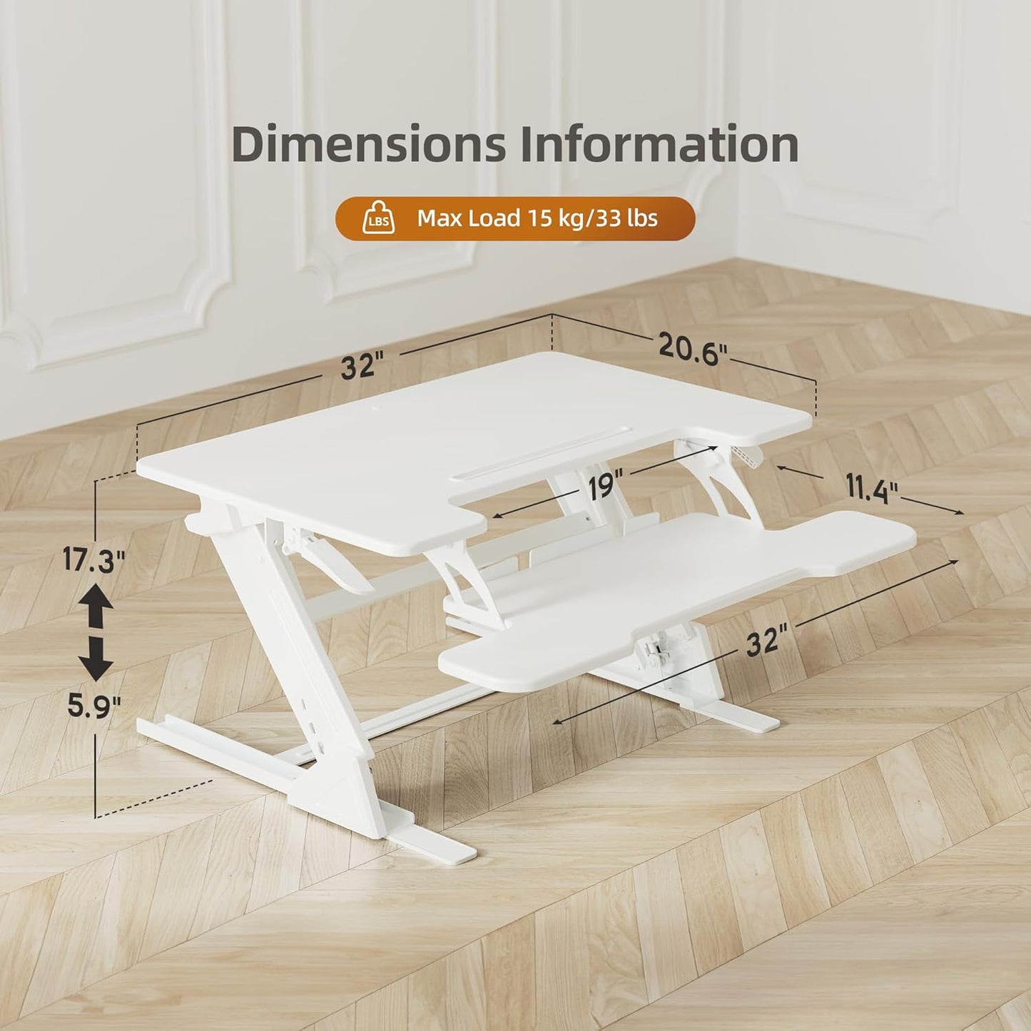 Claiks Standing Desk Converter 32 inch, Height Adjustable Sit Stand Up Desk Riser, Quick Sit to Stand Tabletop Dual Monitor Riser Workstation for Home Office with Keyboard Tray, White