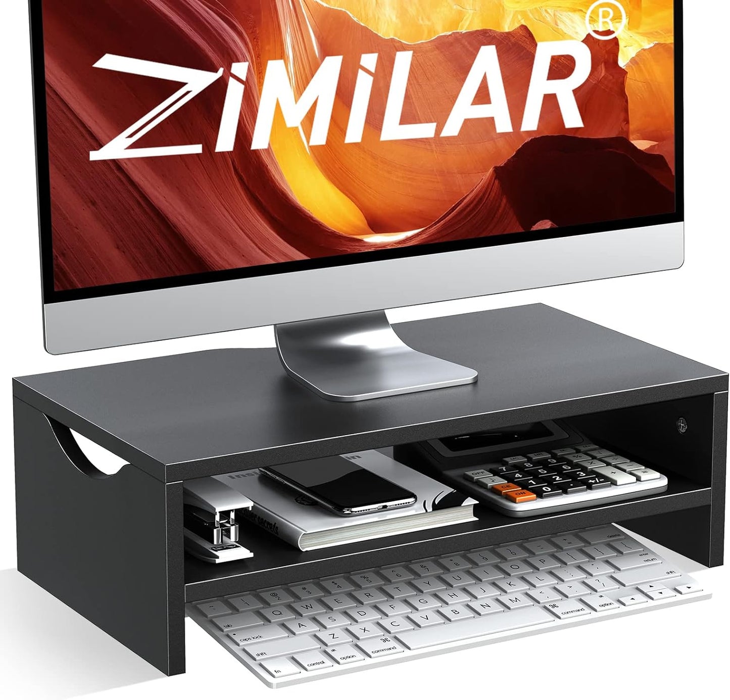 Zimilar Monitor Stand, 2-Tier Laptop Computer Monitor Stand Riser for PC, iMac, Desktop Wooden Screen Stand with Storage Organizer for Home Office
