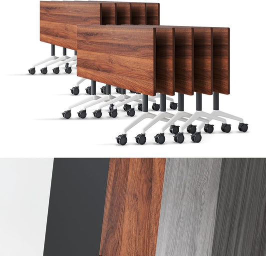 Conference Room Table, Folding Conference Tables,Thicken Grey Tabletop,Flip Top Wooden Seminar Meeting Room Table for Conference Room Offices (10, Walnut, 61.0“)