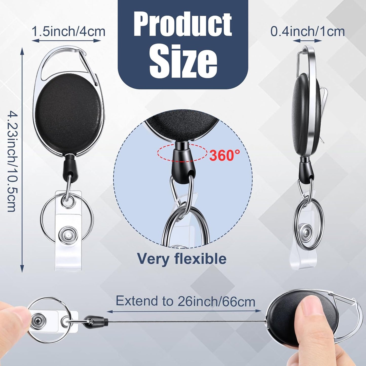 Honoson Heavy Duty Retractable Badge Reels Batch ID Badge Holder Retractable Clip Bulk Key Holder with Ring for Office Worker Employee, Doctor Nurse Gifts(Black,210 Pcs)