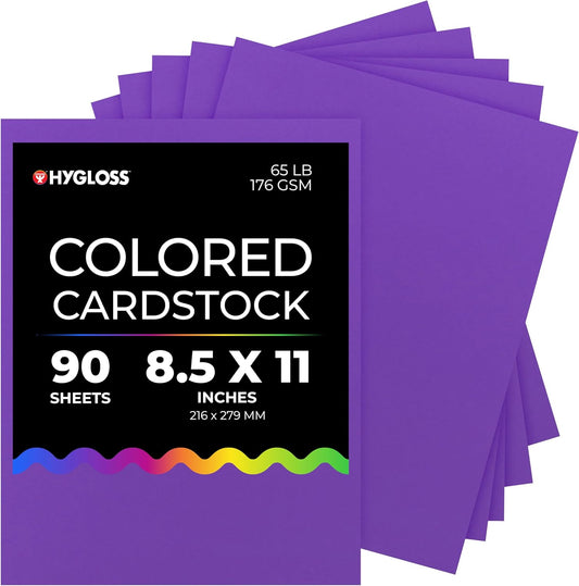 Hygloss Purple Bright Colored Cardstock - 8.5x11-Inch, 90 Sheets, 65 lb/ 176 gsm, Fade-Resistant, Acid-Free Color Card Stock Paper