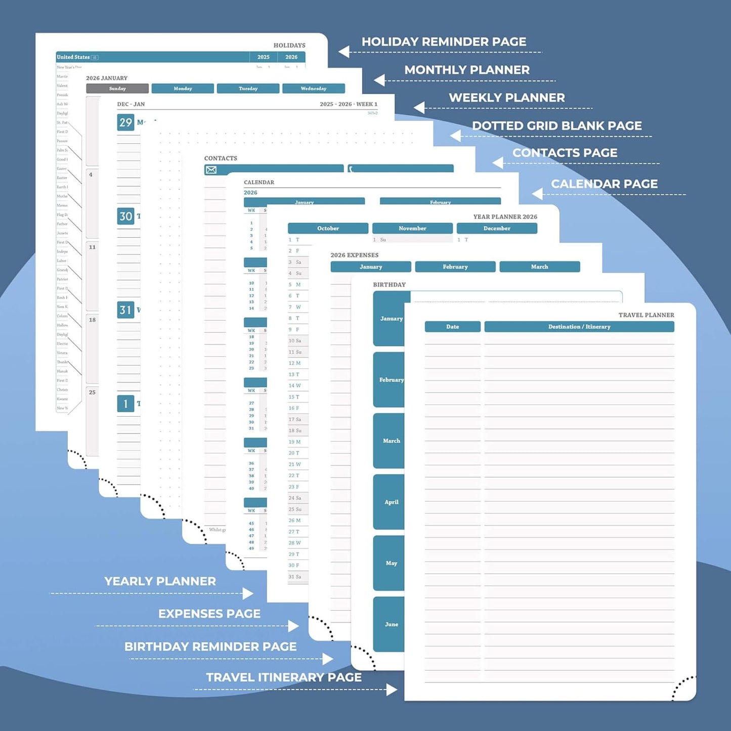 Planner 2026 Daily Weekly and Monthly,8.5"x6.5",12 Months Spiral Bound Calendar Agenda with Self-adhesive Pen Holder,2026 Appointment Book with Vegan Leather Soft Cover,Blue
