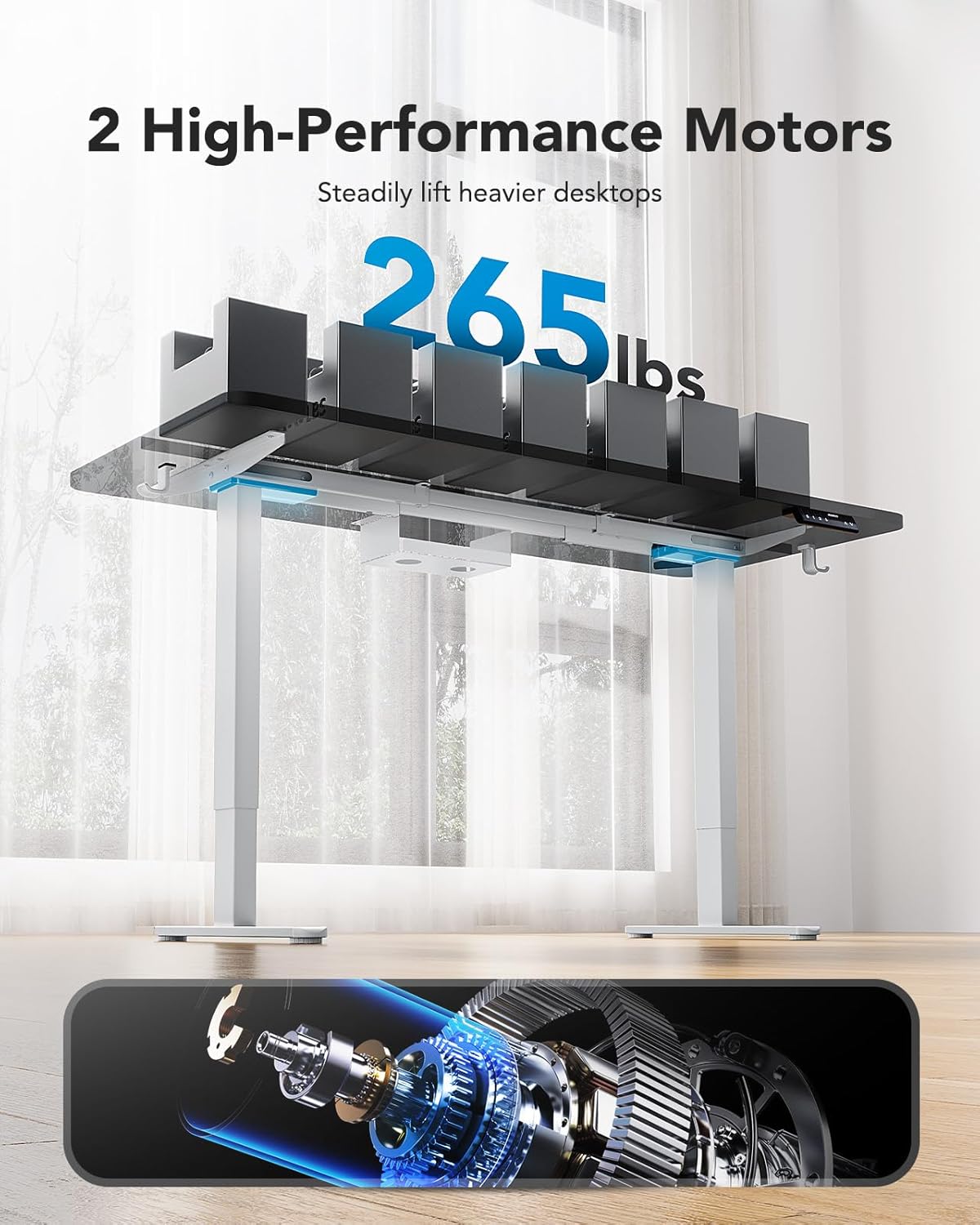 HUANUO Electric Standing Desk Frame with 265 lbs Dual Motor,Thick T-Shaped Desk Legs Made of Automotive-Grade Steel,for Max 90″x31.5″ Desktop, Height Adjustable Desk Frame for Home Office,Frame Only