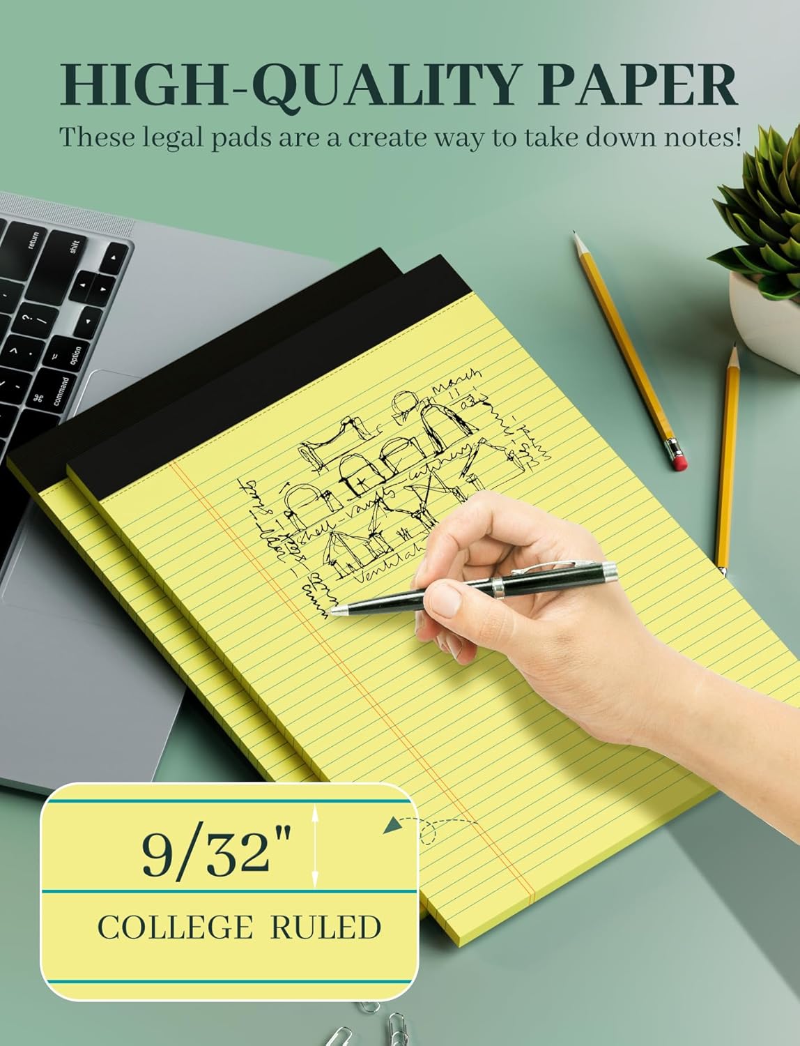10 Pack Yellow Legal Pads 8.5 x 11 College Ruled Note Pads Lined Writing Paper Pads Yellow Paper 8.5 x 11 Pads of Paper 30 Sheets per Writing Tablets Lined Legal Notepads for Home, Office