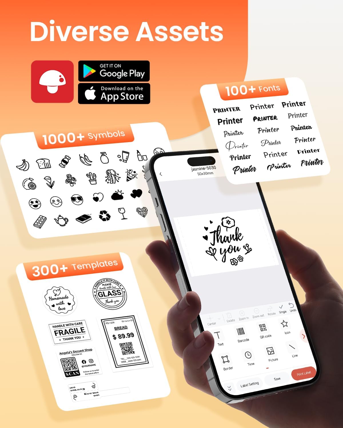 Phomemo M110 Label Printer - Bluetooth No Ink Printer with 3 Tapes, Mini Portable Barcode Label Printer for Retail, Address, Barcode, Home, for PC/Mac, iOS/Android, Ebony Black