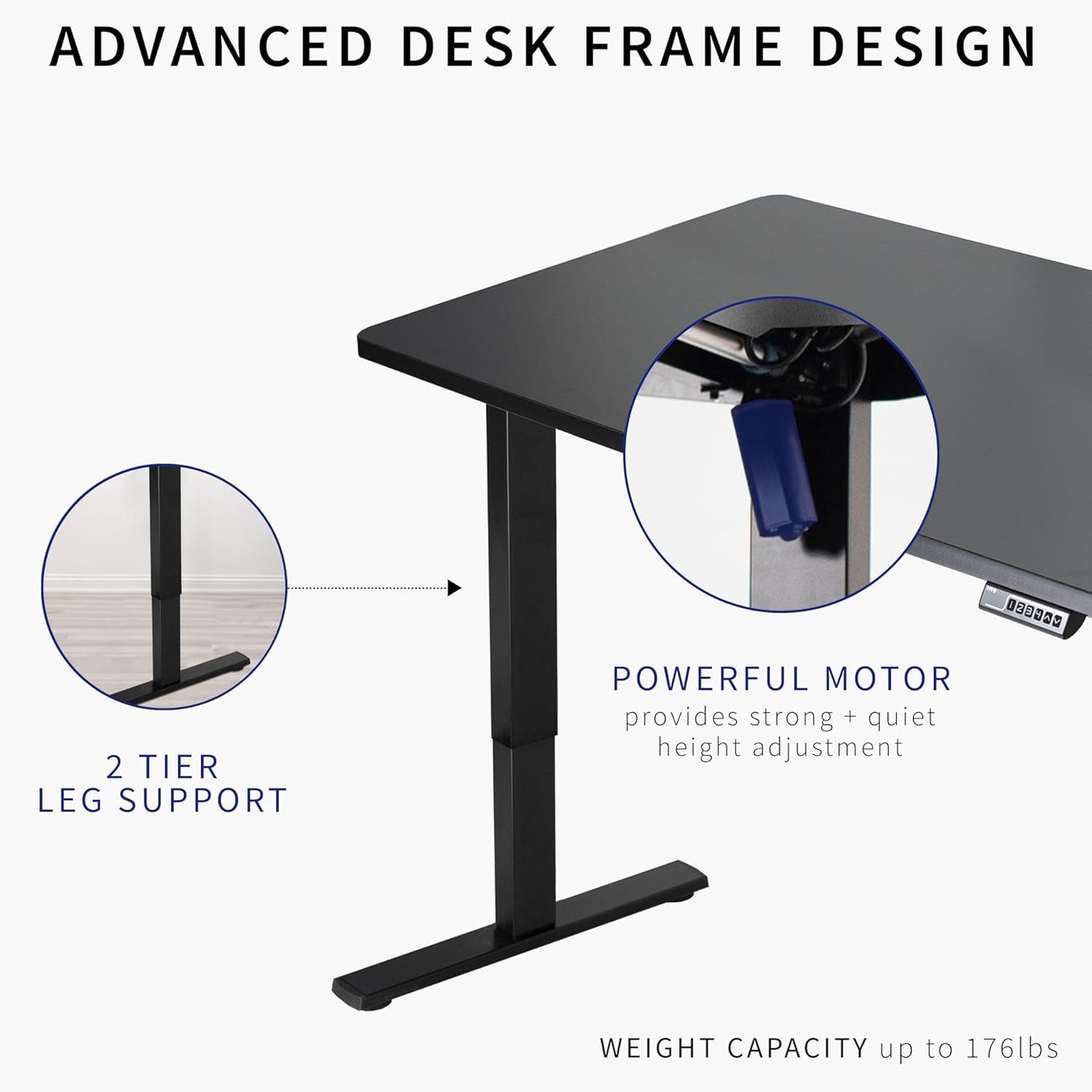 VIVO Electric 48 x 30 in Standing Desk, Memory Height Adjustment, 1B Series, One-Piece Black Top, White Frame, DESK-KIT-1W5B