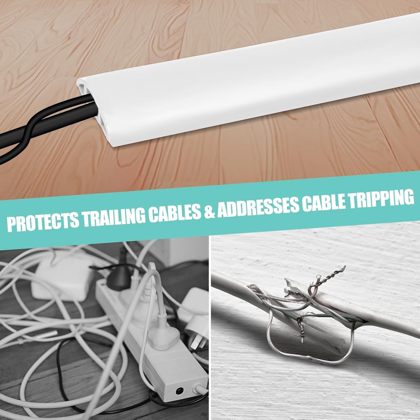 Floor Cord Cover Self Adhesive Cord Hider,10FT Cable Management, Extension Strip Protector for Wires, Prevent Cable Trips for Offices, Gyms, Exhibitions Cavity:0.47"(W) x 0.35"(H) White