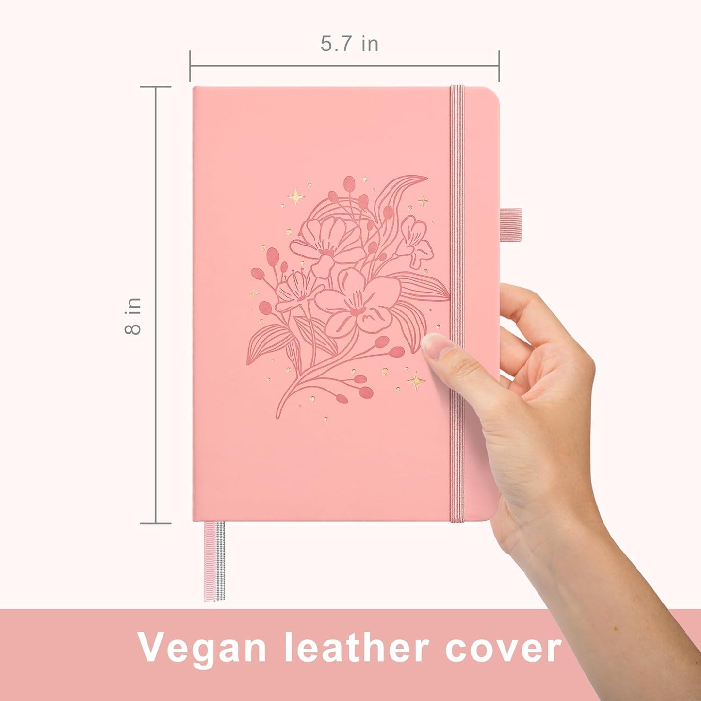 &And Per Se Dotted Journal Notebook for Women&Men with Pattern, A5 Leather Hardcover, 160 Pages 100GSM Thick Dotted Paper, 3 Sheets of Stickers Included(Blush)