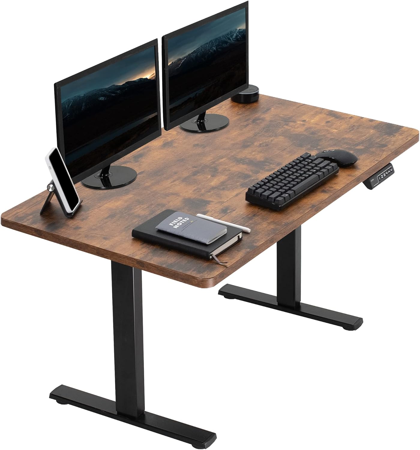 VIVO Electric 43 x 24 in Rustic Standing Desk, Memory Height Adjustment, 1B Series, One-Piece Vintage Brown Top, Black Frame, DESK-KIT-1B4N
