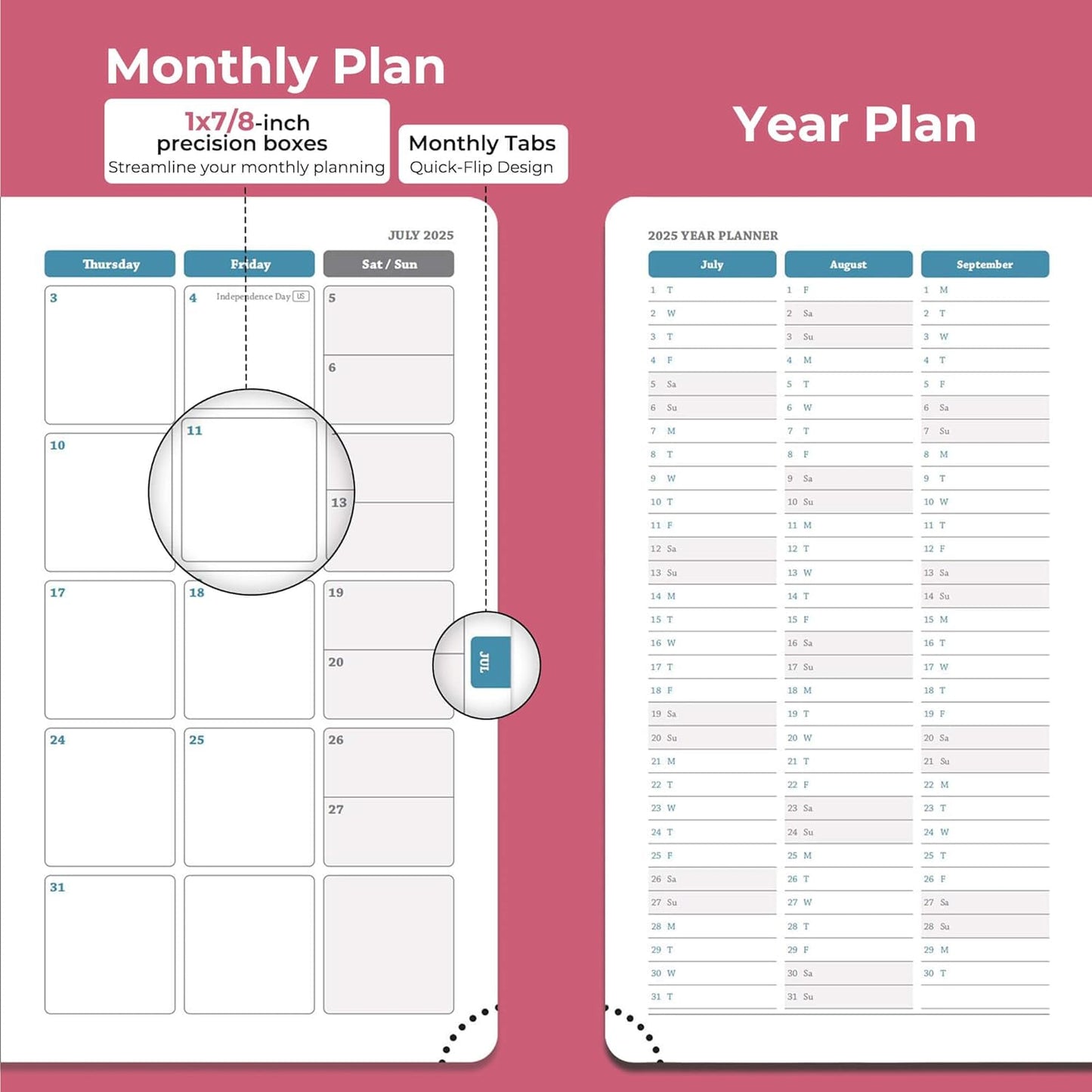 Planner 2026 Daily Weekly and Monthly,6.5"x3.75",12 Months Spiral Bound Calendar Agenda with Self-adhesive Pen Holder,2026 Appointment Book with Vegan Leather Soft Cover,Rose Red