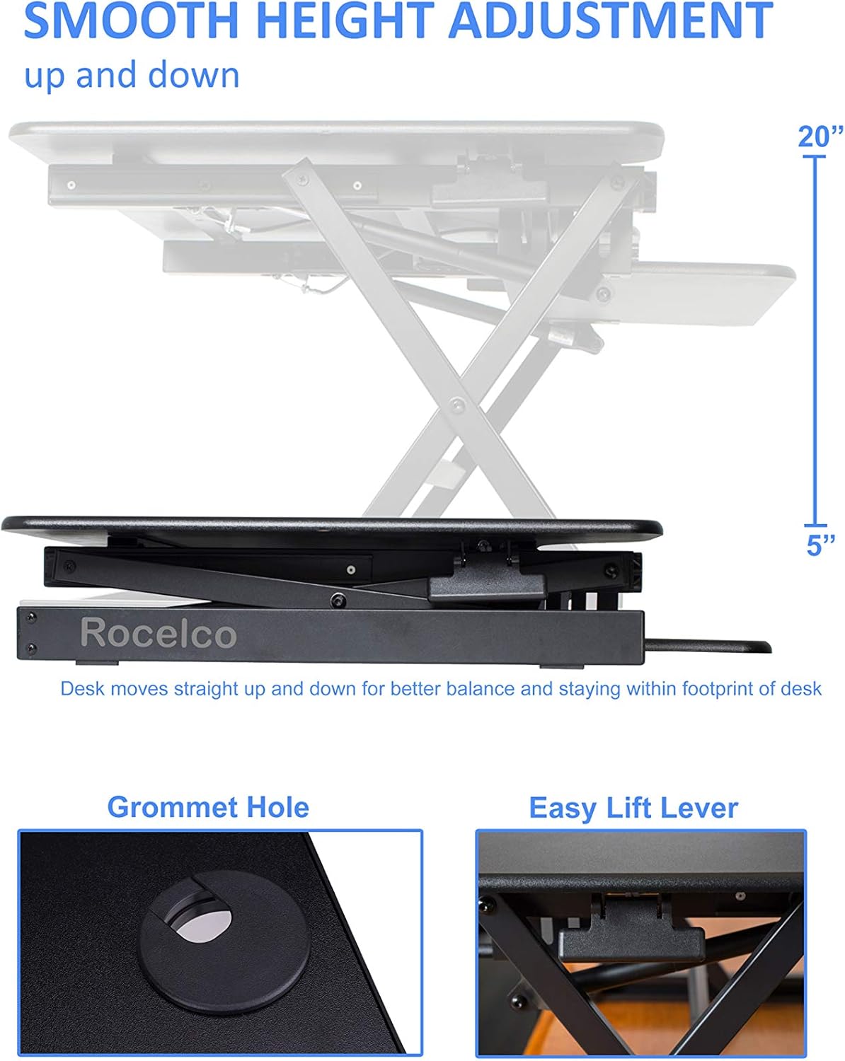 Rocelco 40" Large Height Adjustable Standing Desk Converter with Dual Monitor Stand BUNDLE - Quick Sit Stand Up Computer Workstation Riser - Retractable Keyboard Tray - Black (R DADRB-40-DMS)