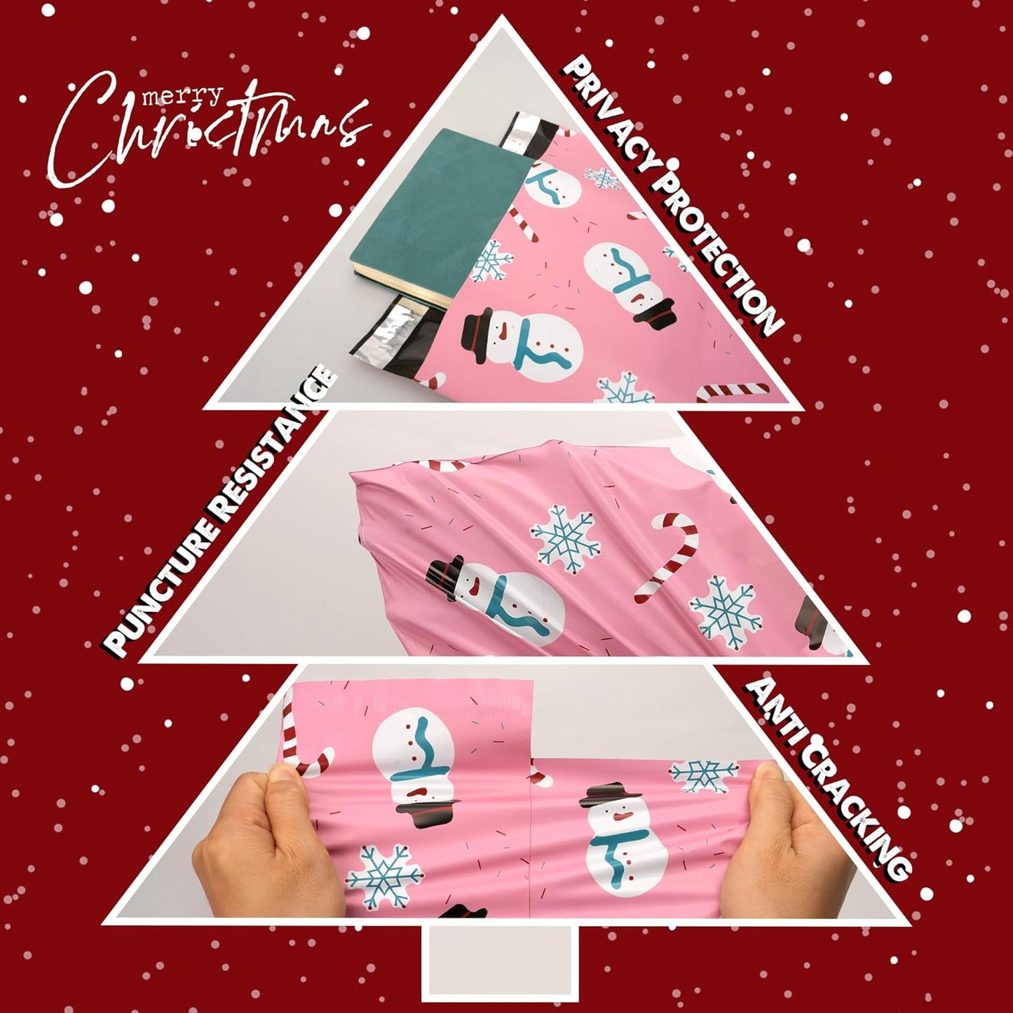 Christmas Poly Mailer 6x9 Inch 100 Pcs, Waterproof Shipping Bags for Clothing, Tear-Resistant Mailier, Strong Mailing With Self-Seal - Snowmen Printed