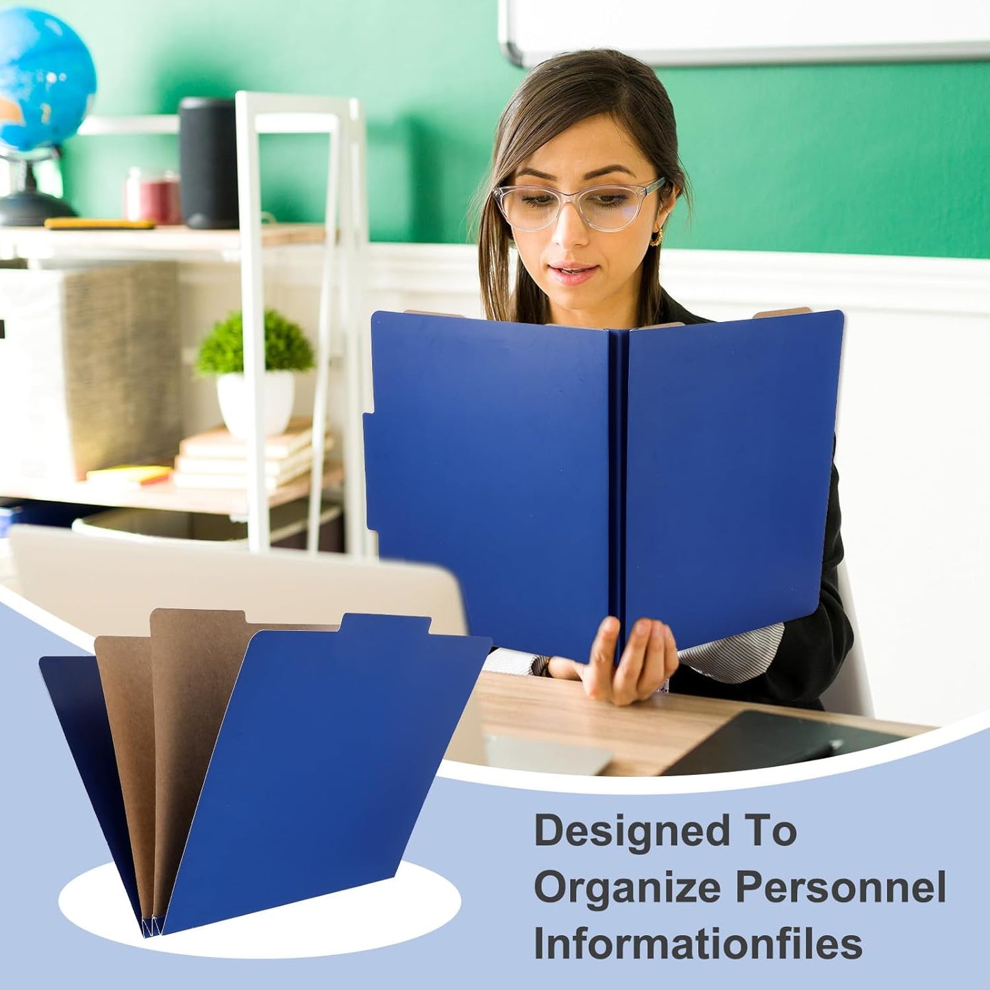 10 Pcs Classification Folders Letter Size, Back to School Supply for Teacher, Student, 2 Dividers Pressboard File Folder Bulk with 2 Fasteners, 3.5 Inch Expanding File Organizer, Blue