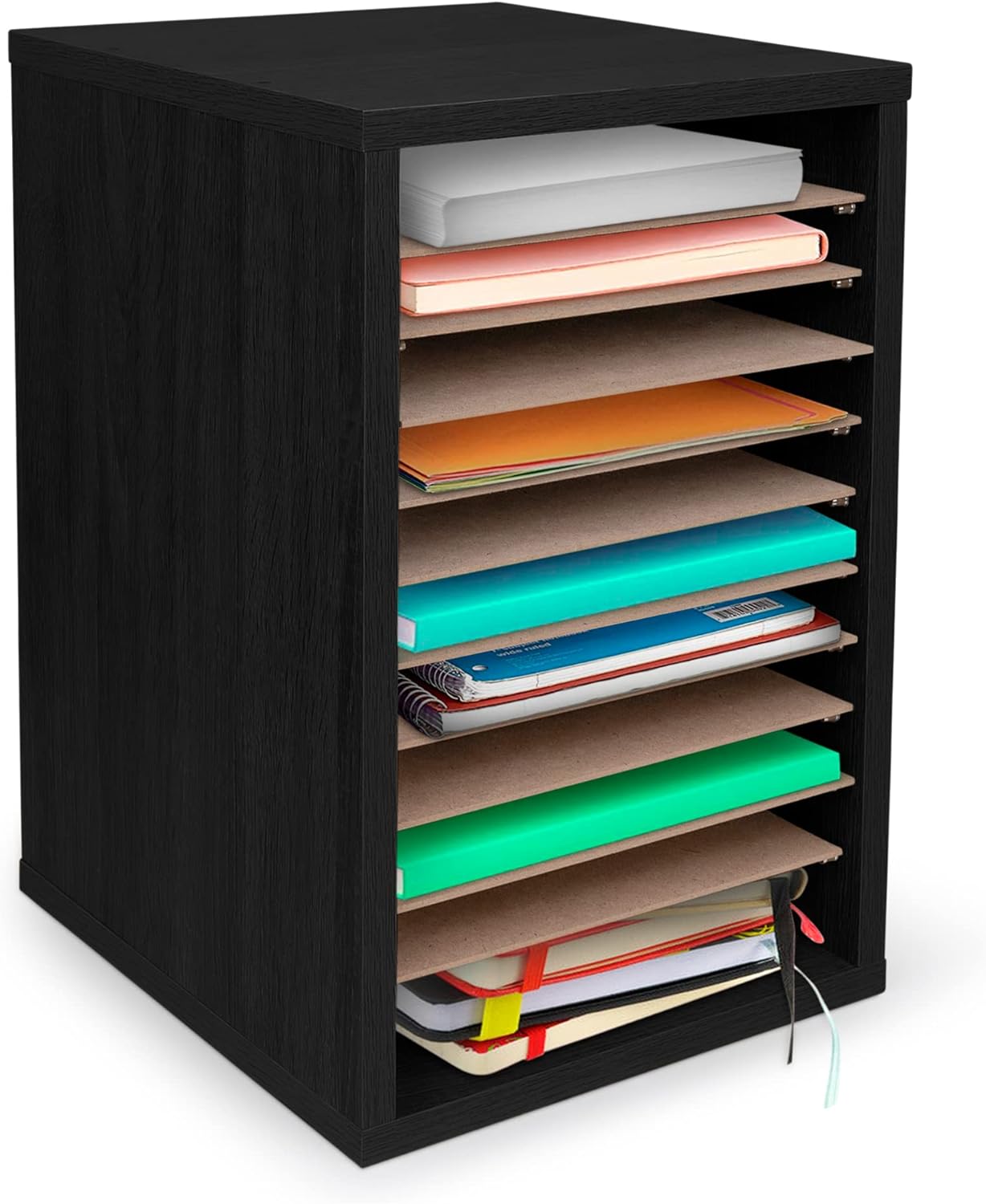 AdirOffice Classroom Mailbox - 11 Compartment Wooden Mail Organizer, Construction Paper Storage, Vertical Desktop Sorter with Slots, Mailboxes With Removable Shelves (11 Slot, Black)
