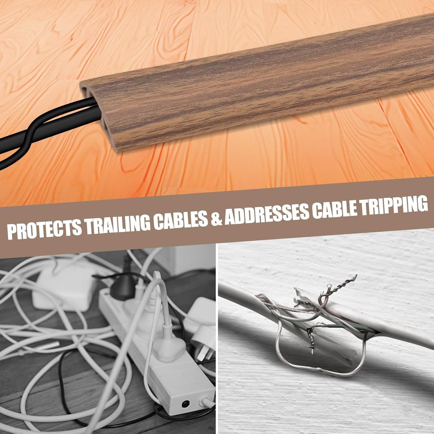 Floor Cord Cover Self Adhesive Cord Hider,3.3FT Cable Management, Extension Strip Protector for Wires, Prevent Cable Trips for Offices, Gyms, Exhibitions Cavity:0.39"(W) x0.27(H) Woodsmokedbrown