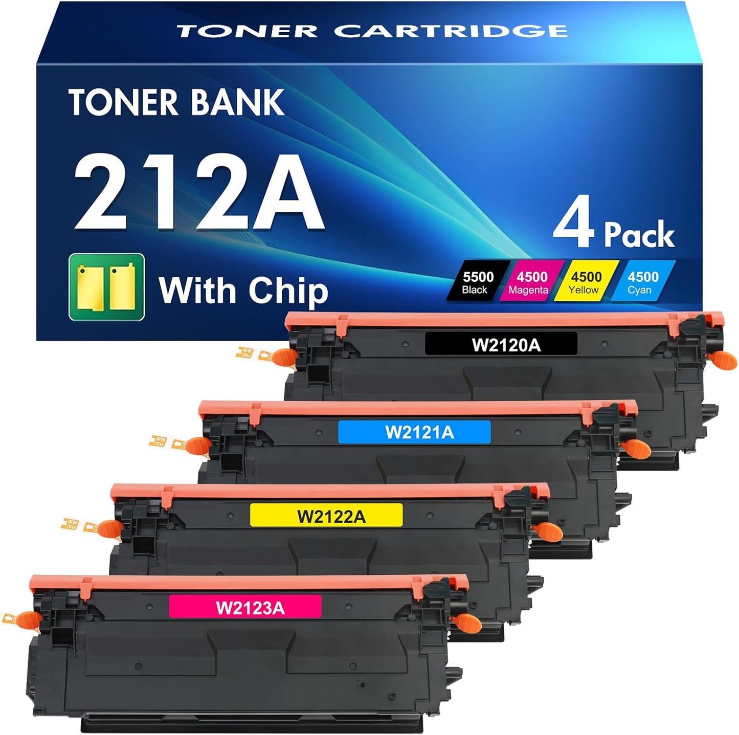 212A 212X Toner Cartridges 4-Pack Compatible for HP 212A 212X W2120A W2120X Toner Work for HP Color Laserjet Enterprise M555dn M554dn M555x M555 M554 MFP M578 Series Printer Ink (New Version-BK/C/Y/M)