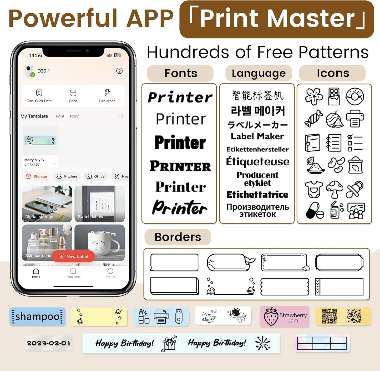Phomemo D30 Label Maker with 3 Tapes, Bluetooth Wireless Mini Pocket Smartphone Label Maker Machine, Small Thermal Printer Rechargeable Labeler for Home Office Labeler, Works with Tablet, Phones
