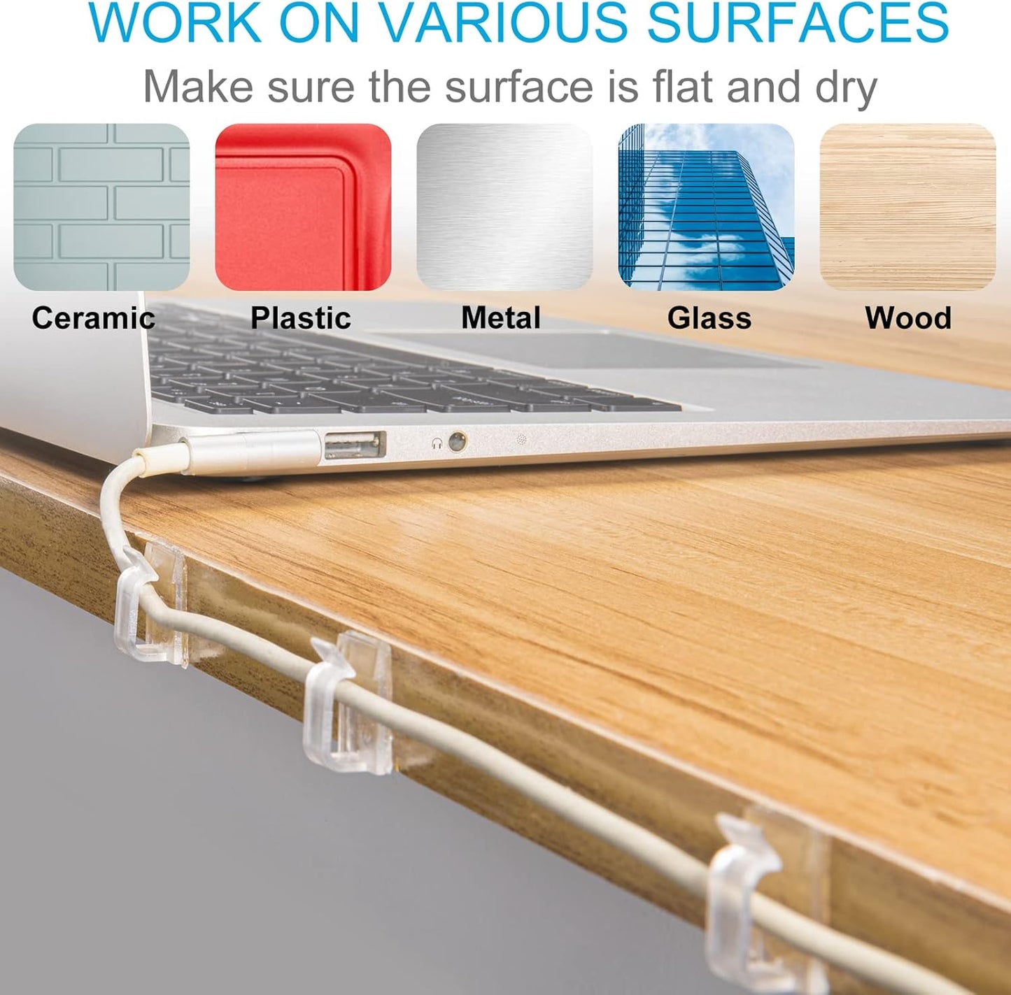 100 PCS Outdoor Light Clips (Small, Clear), Christmas Light Clips for String Lights, Adhesive Cable Clips for Cable Management Cord Organizer, Wire Holders Hooks for Wall, Car, PC