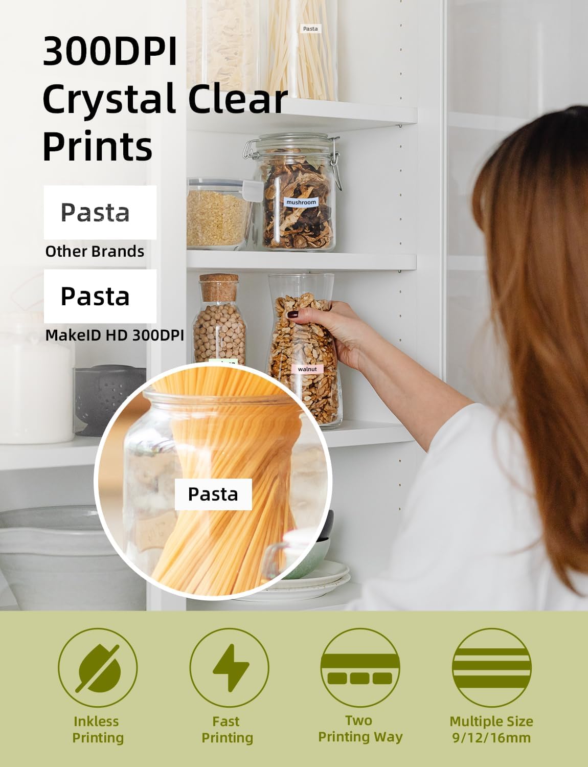 Makeid L1 HD Label Maker Machine with Tape, Portable & Rechargeable Label Makers Compatible with 9 12 16mm Waterproof Tape, Mini Bluetooth Labeler for Organizing Office Home School, 300DPI Green Tape