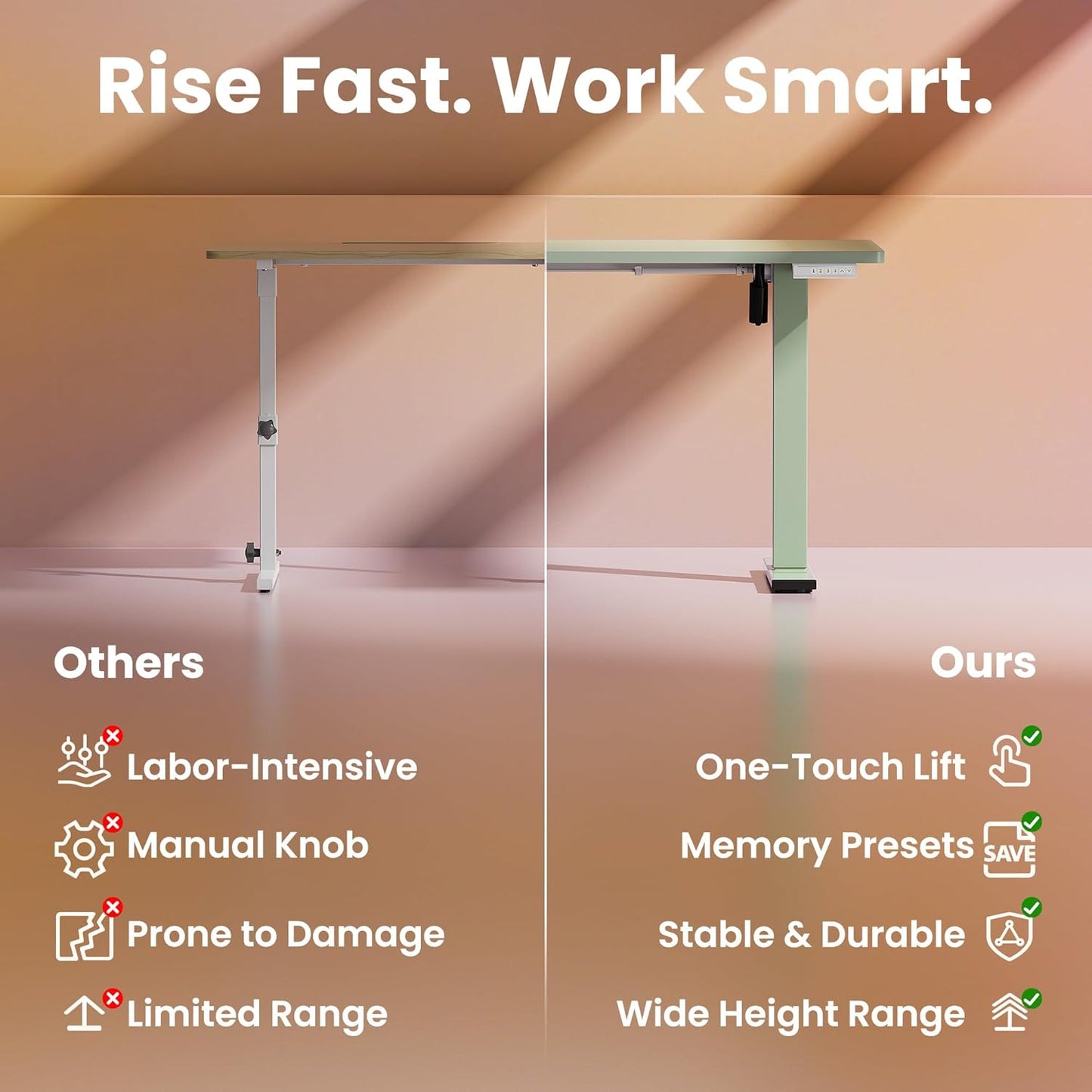 HUANUO 32" Small Electric Standing Desk Adjustable Height, 4 Memory Height Settings, Sit Stand Up Desk for Home Office & Computer Workstation, Sage Green