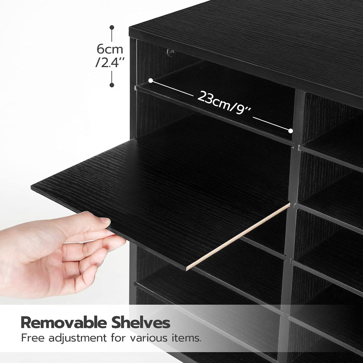 HOOBRO Literature Organizers, 12 Compartments Office Mailbox with Adjustable Shelves, Wood Countertop Literature Sorter for Office, Home, Classroom, Mailrooms Organization Black BK12WF01