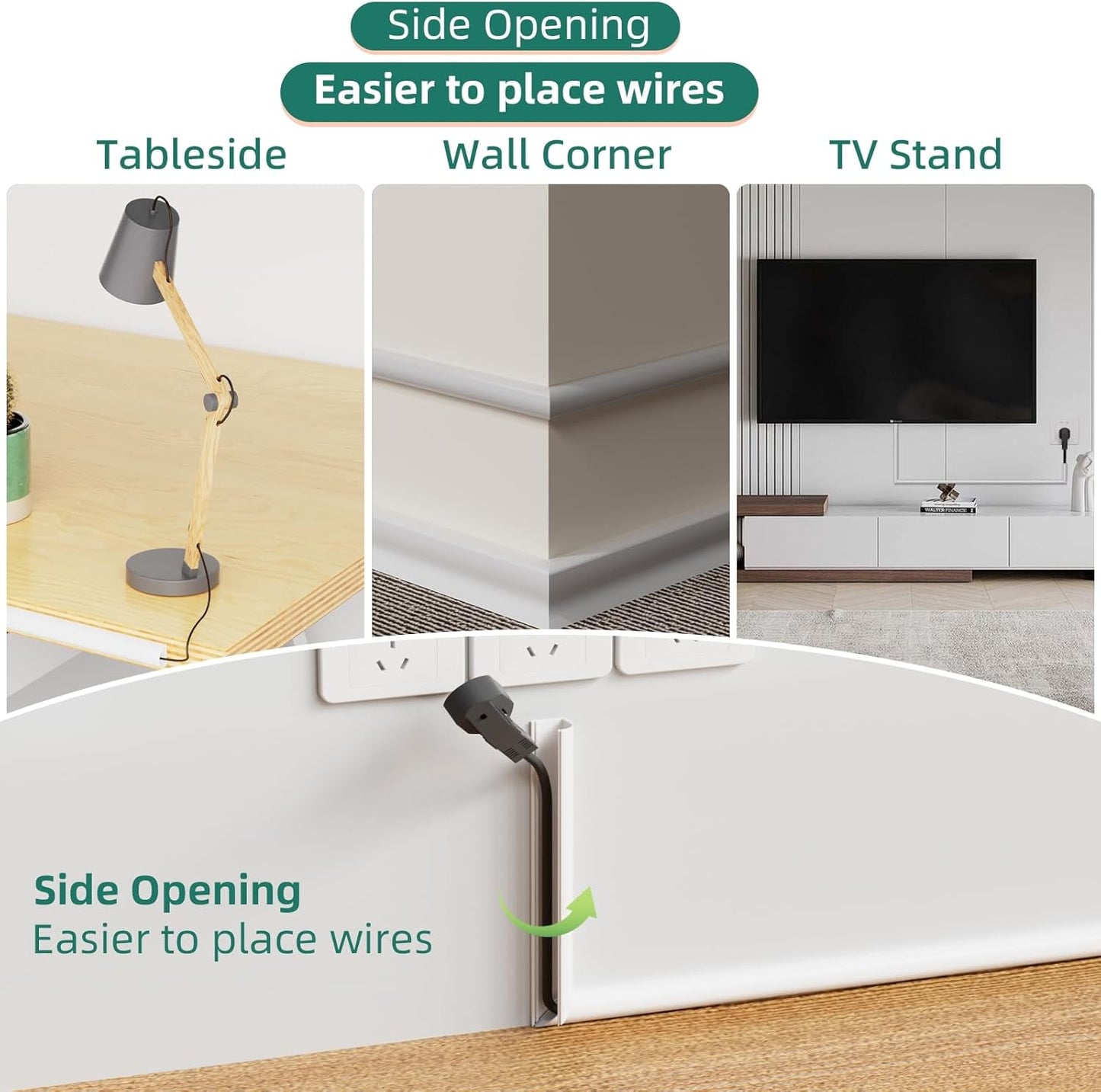 Cord Hider Raceway Kit, 39 inch Wall Cable Hider for 1-2 Cable, Silicone Material Hiding Wall Mount TV Powers Cords in Home Office, W0.75 H0.5in White