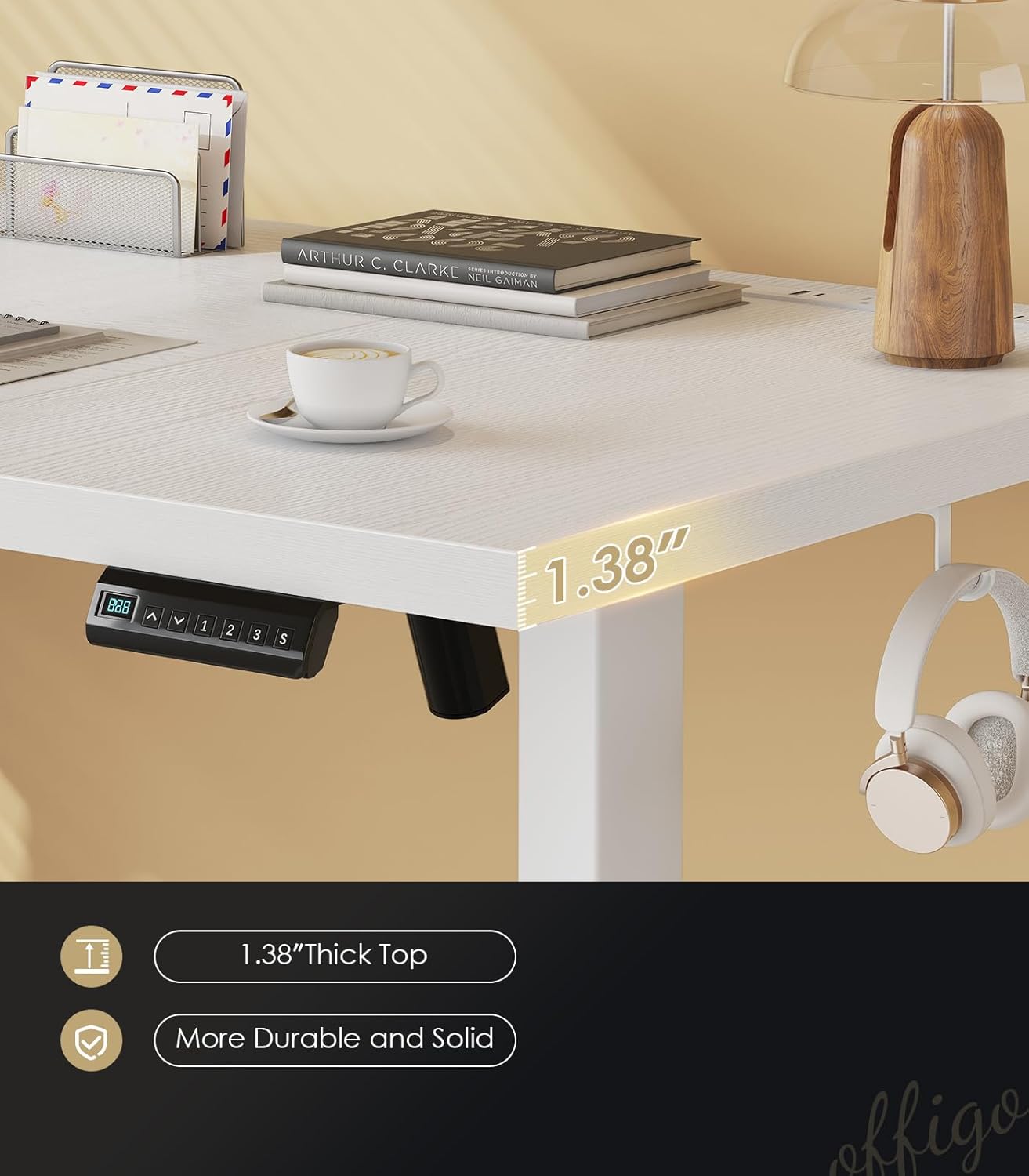 OffiGo Electric Standing Desk with 3-Piece Board, 71 Inch Height Adjustable Large Table with Power Outlets, Sit Stand Table, Writing Computer Desk for Home, Office, Workstation, White