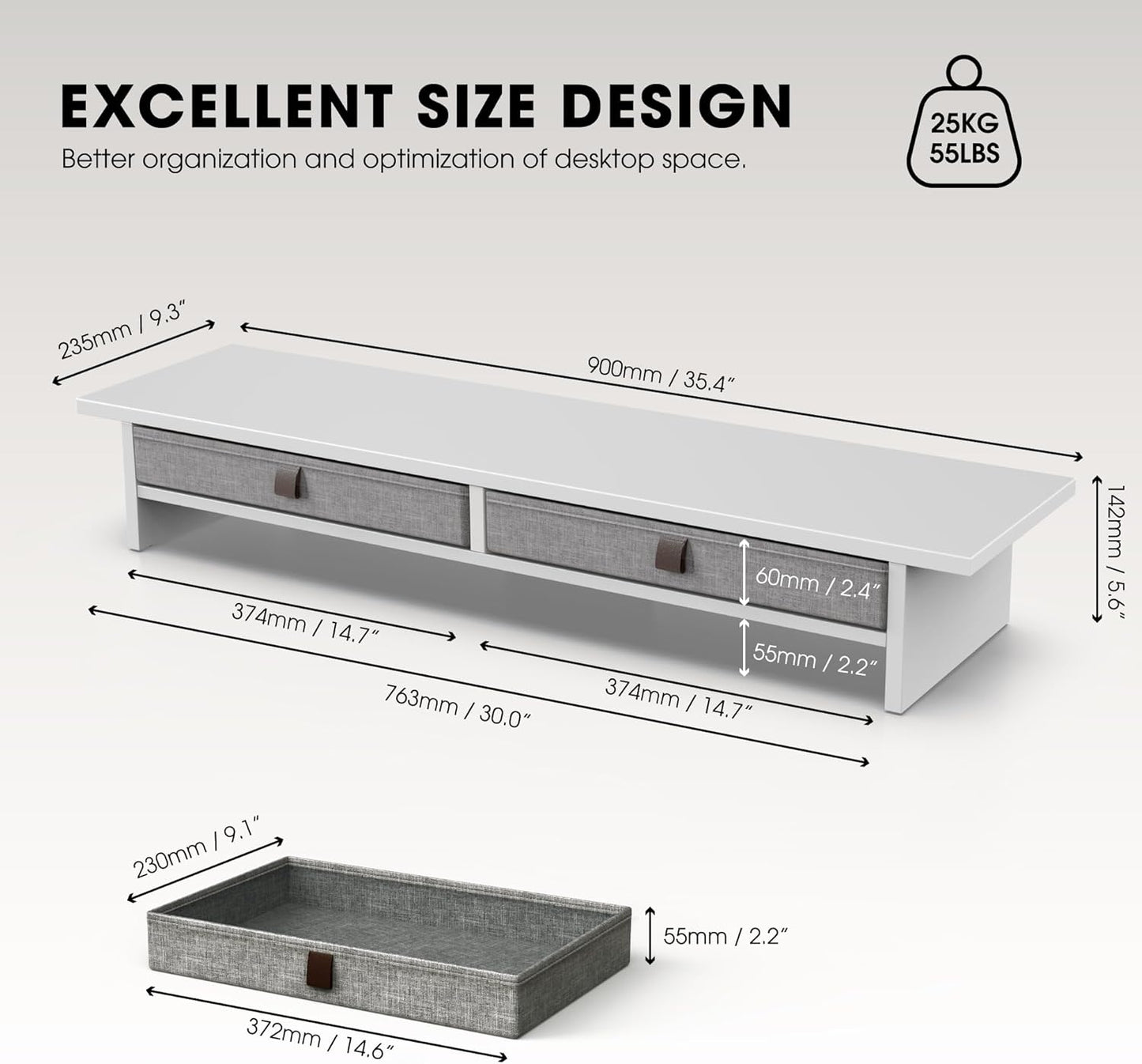 Fenge Monitor Stand with Drawer, 2 Tiers Dual Monitor Riser for Desk, 35 Inch Computer Stand for 2 Monitors, Desk Shelf for Home, Office, Laptop, PC, TV, Printer