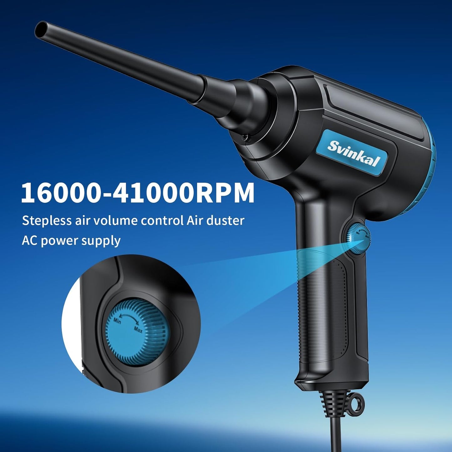 Compressed air Duster Electric 500W, Canned air Replacement, 40000RPM Air Blower, Stepless Speed, an AC dust Blower with 6ounces of Blowing Power for Computer Keyboards etc Electronic Duster