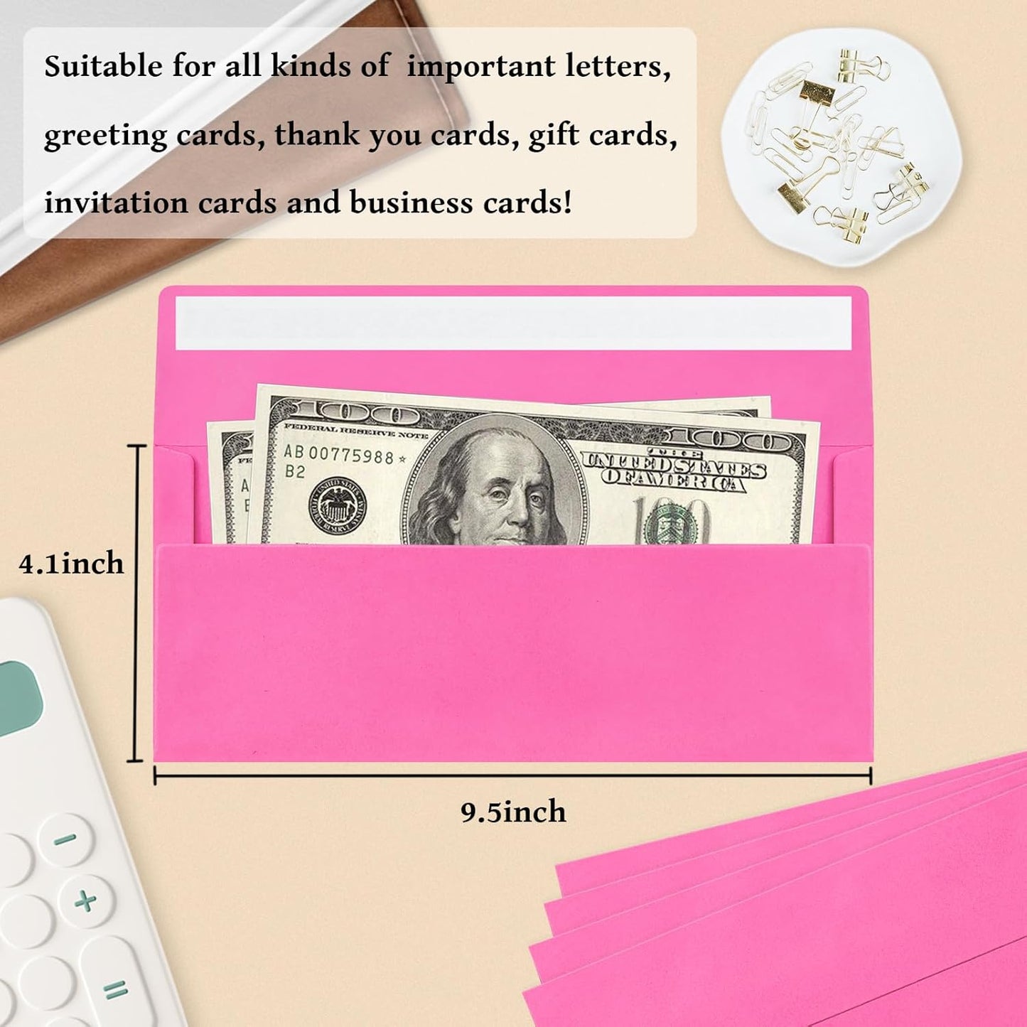 50 Pack #10 Business Envelopes, Rose Standard Envelopes Self Seal, Letter Size Mailing Envelopes for Checks Letters Invoices Statements Christmas Birthday Graduation Wedding, 4 1/8 x 9 1/2 Inch